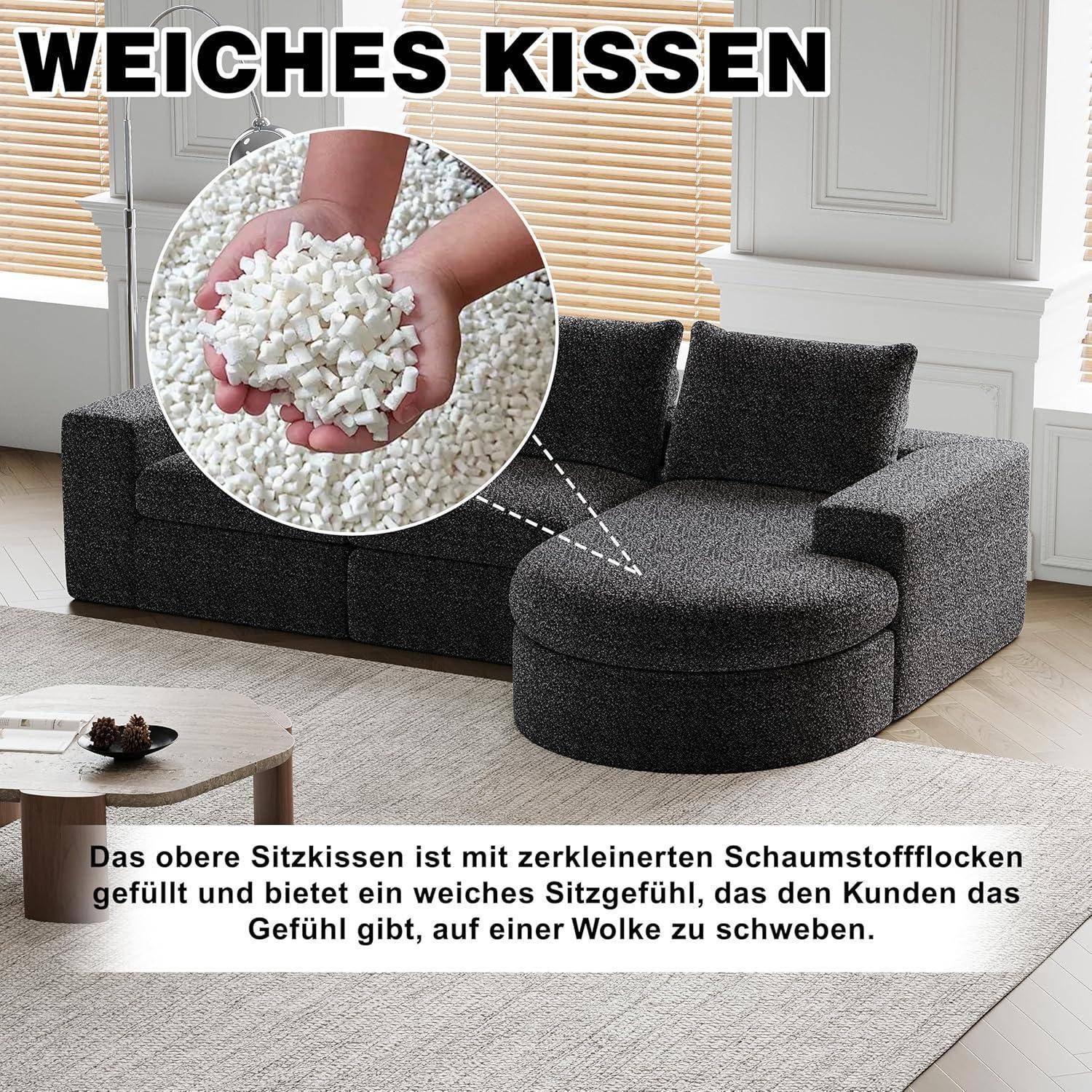 Beworbenes modulares Sofa mit Text „weiches Kissen