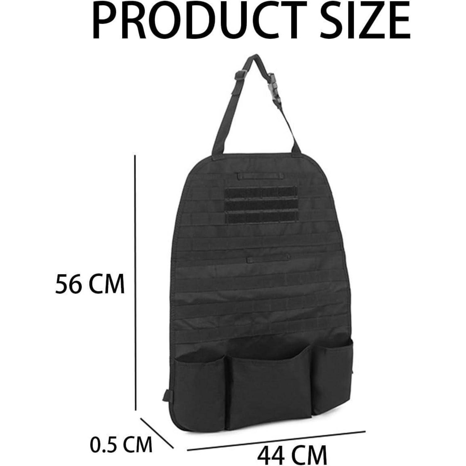 Größendiagramm eines schwarzen taktischen Weste oder Chest Rig mit den Maßen 56 cm hoch, 44 cm breit und 0,5 cm dick.