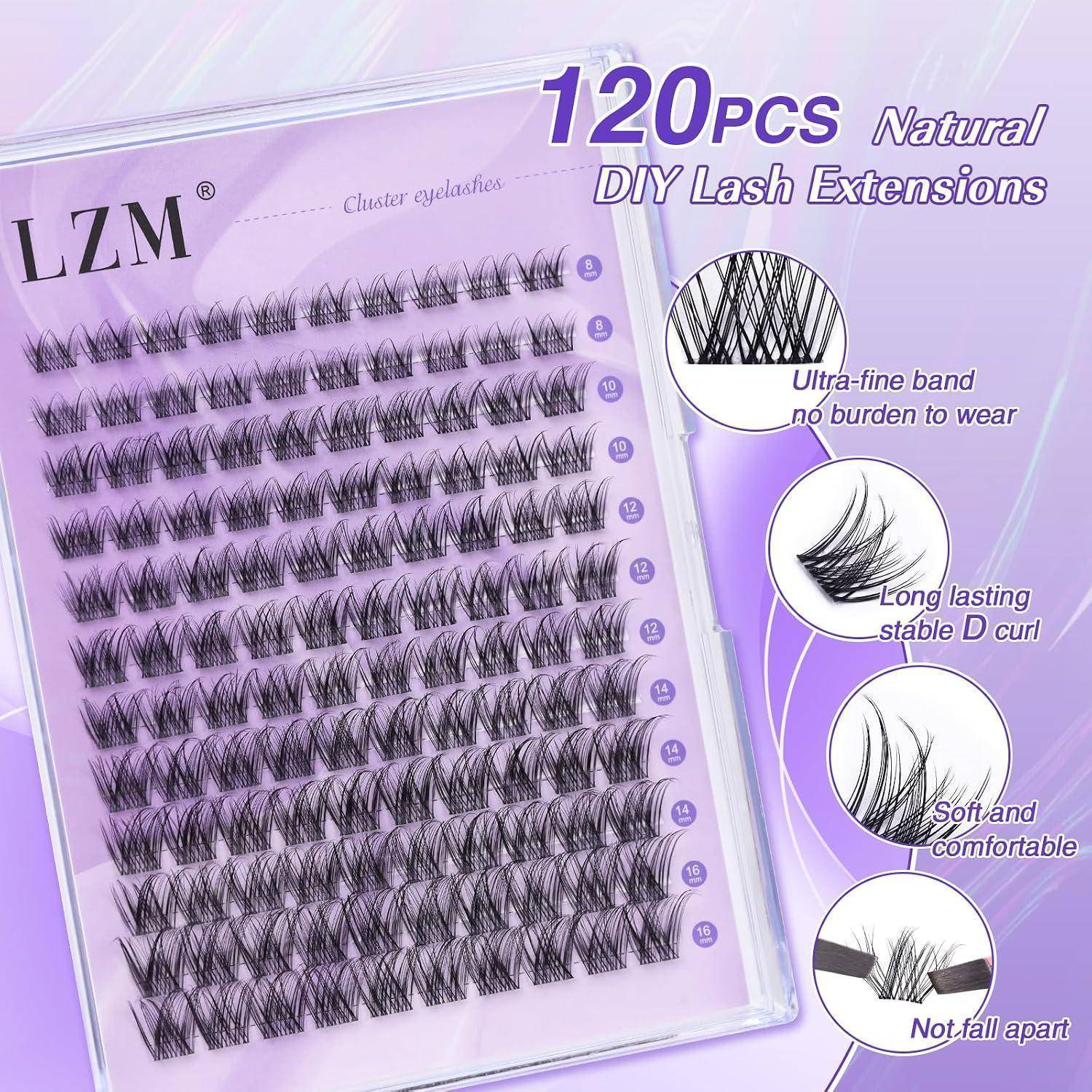 Packung mit 120 natürlichen DIY-Wimpernverlängerungs-Cluster-Wimpern mit Bezeichnung „LZM