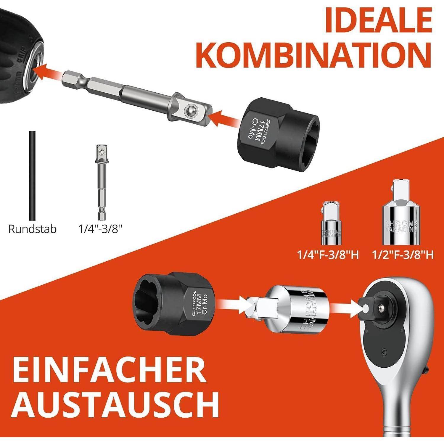 Diagramm, das einen Adapter für Steckwerkzeuge zeigt; 