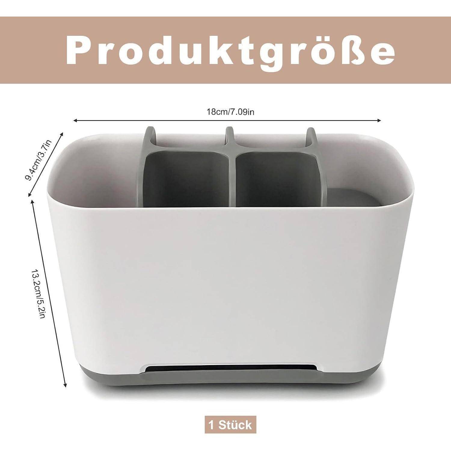 Produktgrößen-Diagramm eines weißen rechteckigen Organizers mit drei Fächern, beschriftet mit 