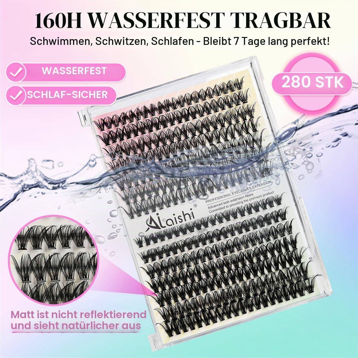 Wimpern Extensions Set, 280 Stück Cluster Lashes 9-16mm, 30D+40D, Fluffy D Curl mit Lash Bond, Pinzette – Wasserfestes Wimpernverlängerung Set 30+