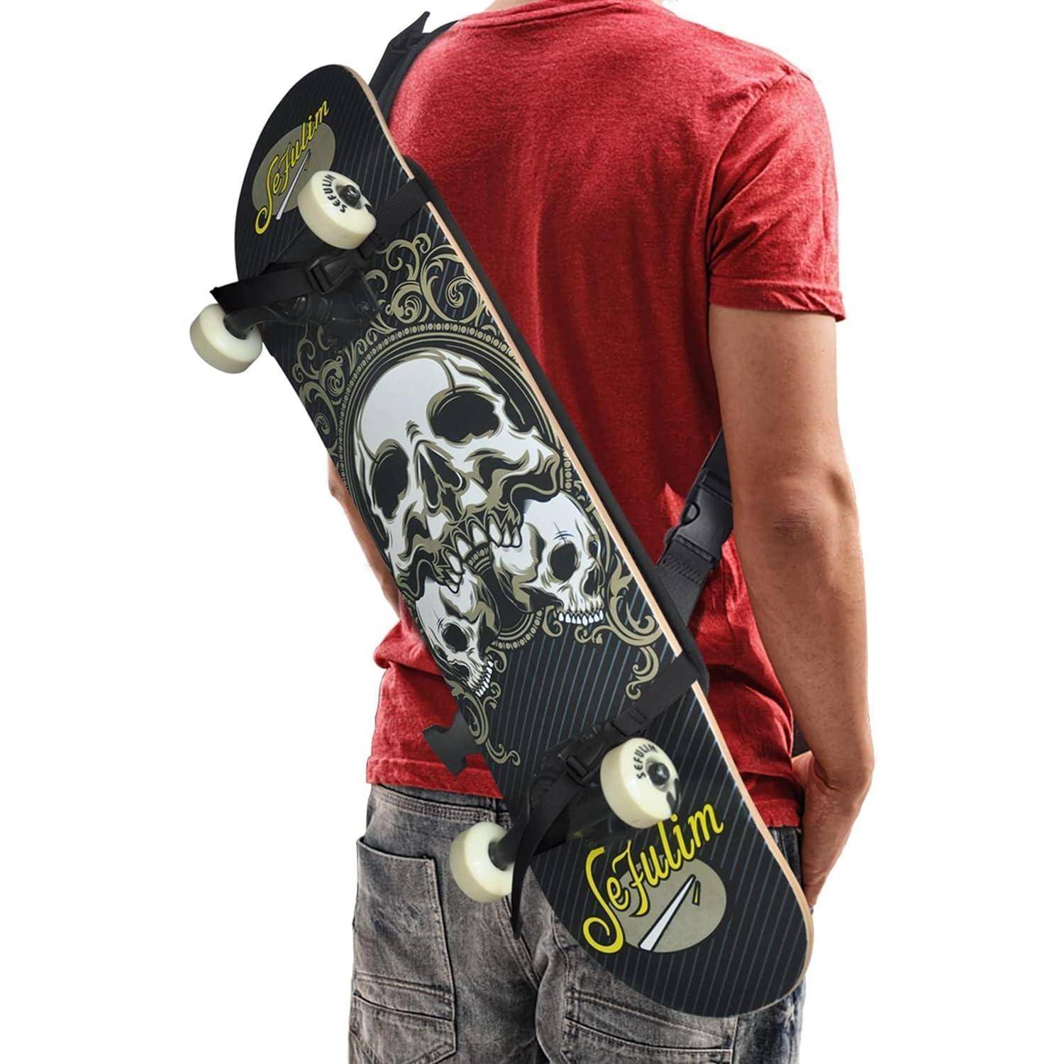 Skateboard Schultertrage Skateboard Tragegurt Skateboard Tragetasche Rucksack mit verstellbaren Trägern Schwarz