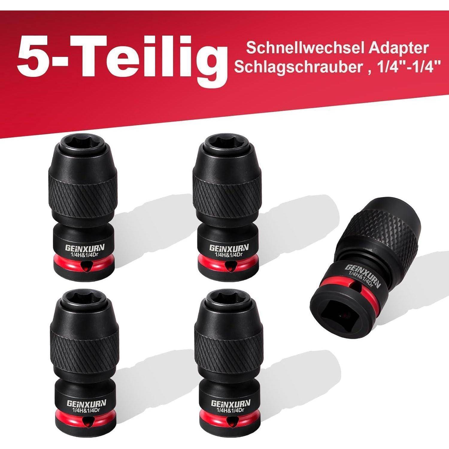 Produktbild von fünf schwarzen Schnellwechsel-Adapter-Bohrern mit den Aufschriften „5-Teilig