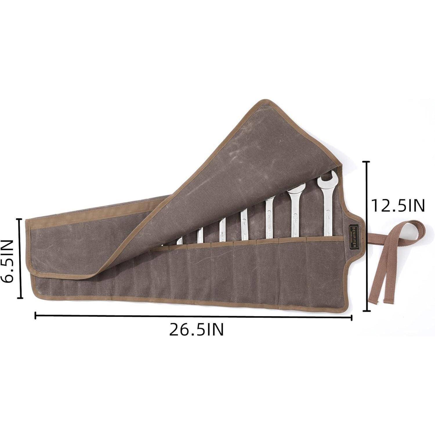 Braun gefühlte Geigenkinderhalter-Transporttasche mit Klappe, Griffen und beschrifteten Abmessungen von 26,5 cm Länge, 12,5 cm Höhe und 6,5 cm Breite.