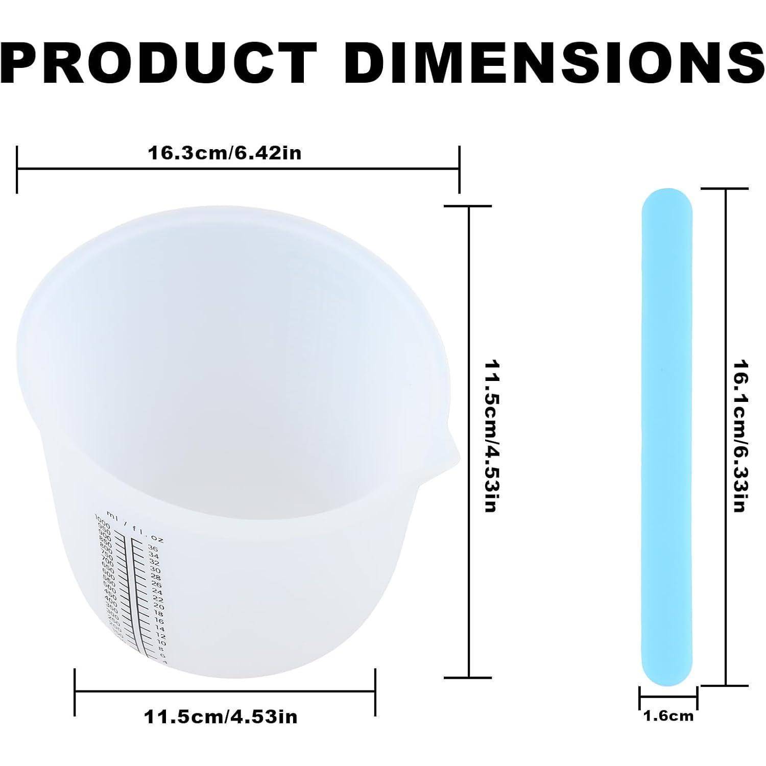 Produktabmessungs-Diagramm eines Messbechersicht: 16,3 cm breit, 11,5 cm hoch, mit 1,6 cm Griffbreite und 16,1 cm Grifflänge.