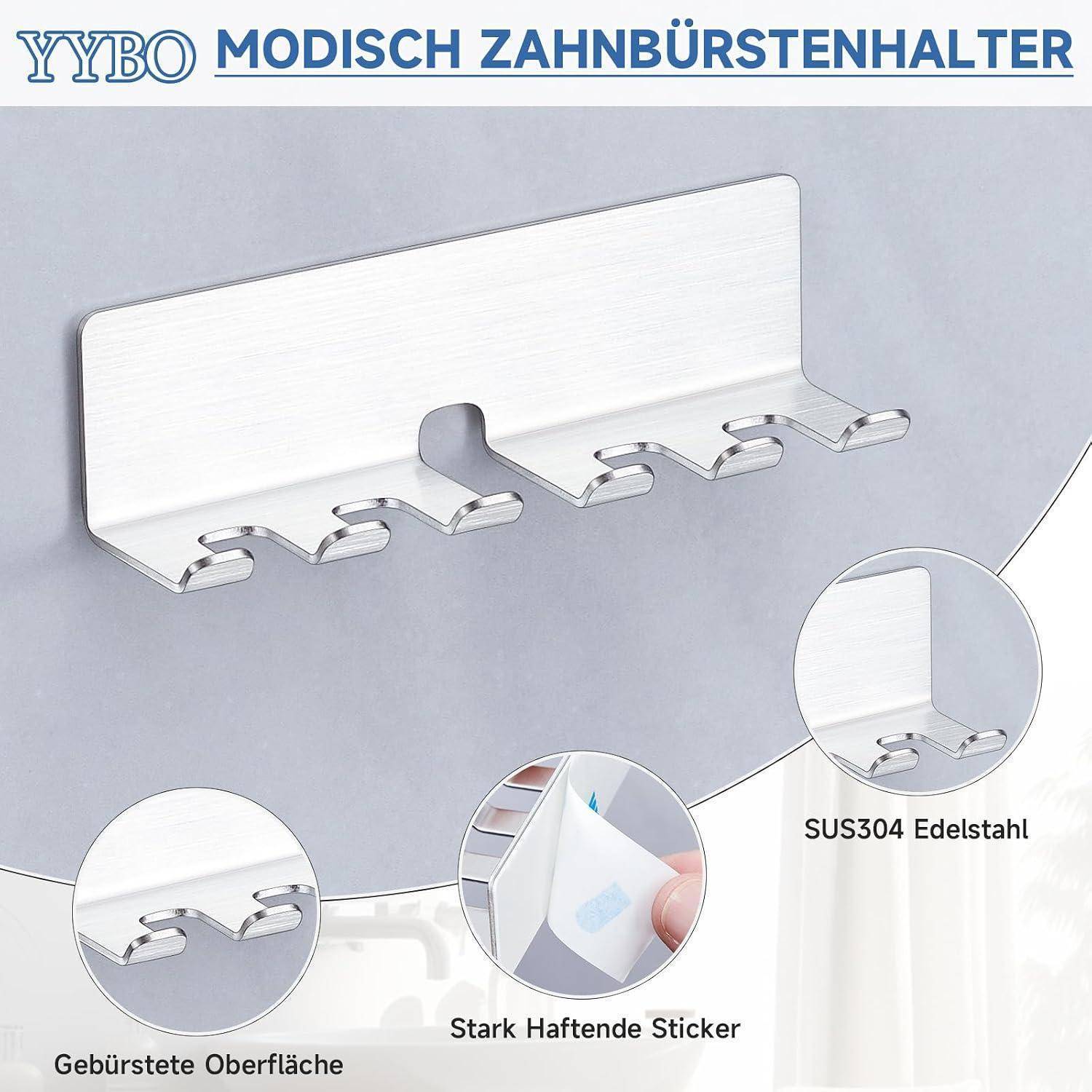 Edelstahl-Zahnbürstenhalter mit sechs Fächern, gekennzeichnet als „YYBO MODISCH ZAHNBÜRSTENHALTER