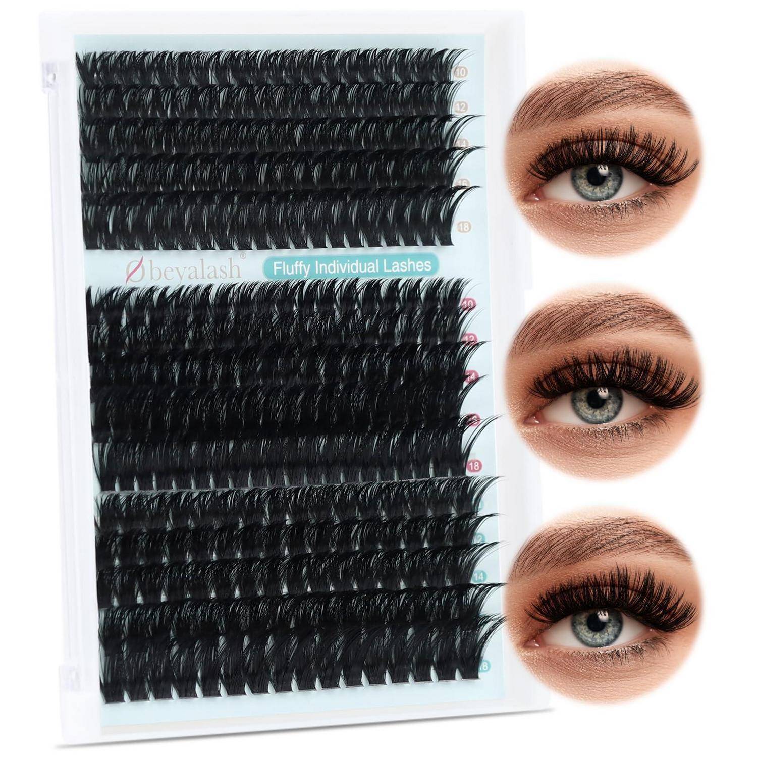 Tablett für Wimpernverlängerungen mit der Beschriftung „Fluffy Individual Lashes