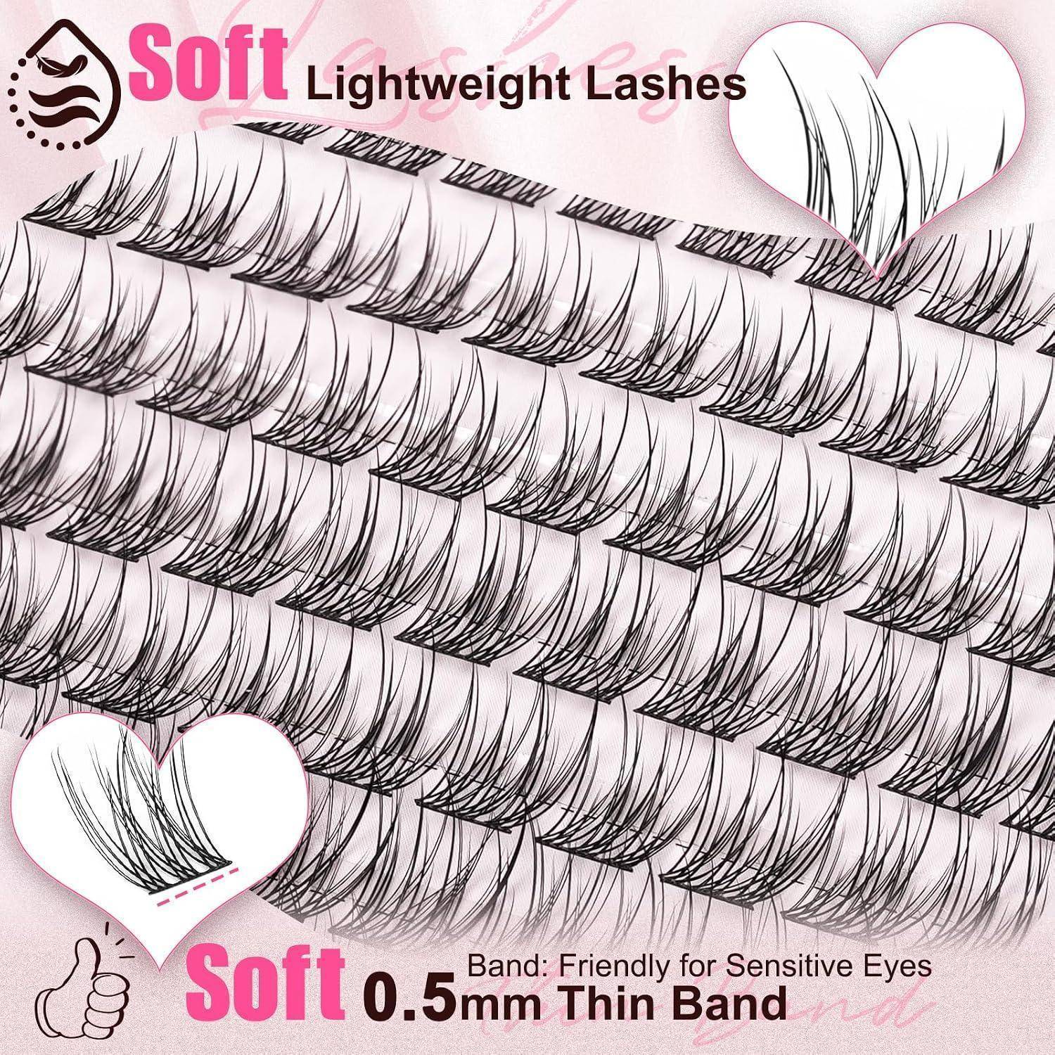 Werbebild von weichen, leichten künstlichen Wimpern mit Herzen und Text „Soft Lightweight Lashes