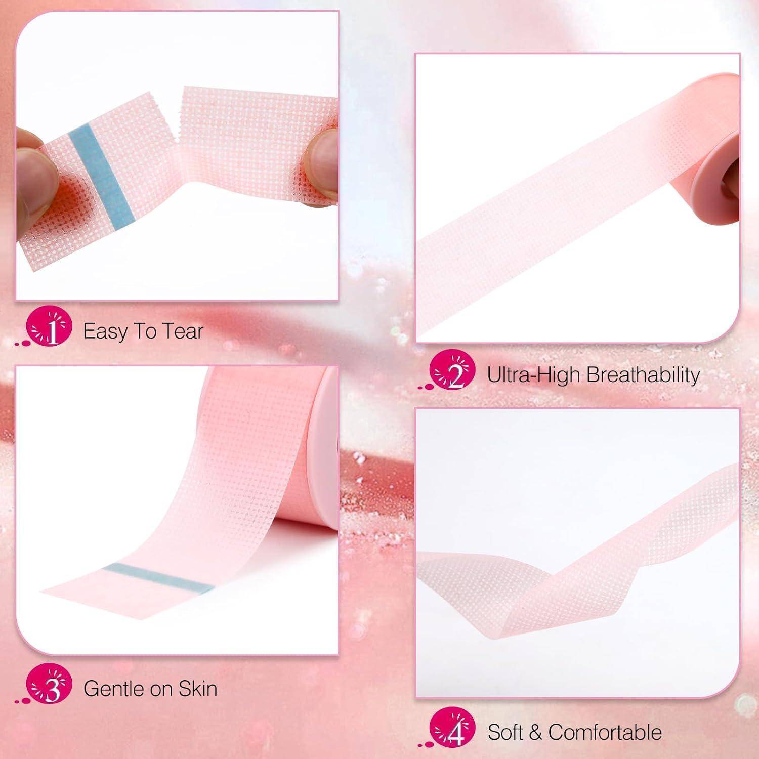 Vier-Panel-Produktgrafik aus rosa Klebeband mit den Eigenschaften „Leicht zu reißen
