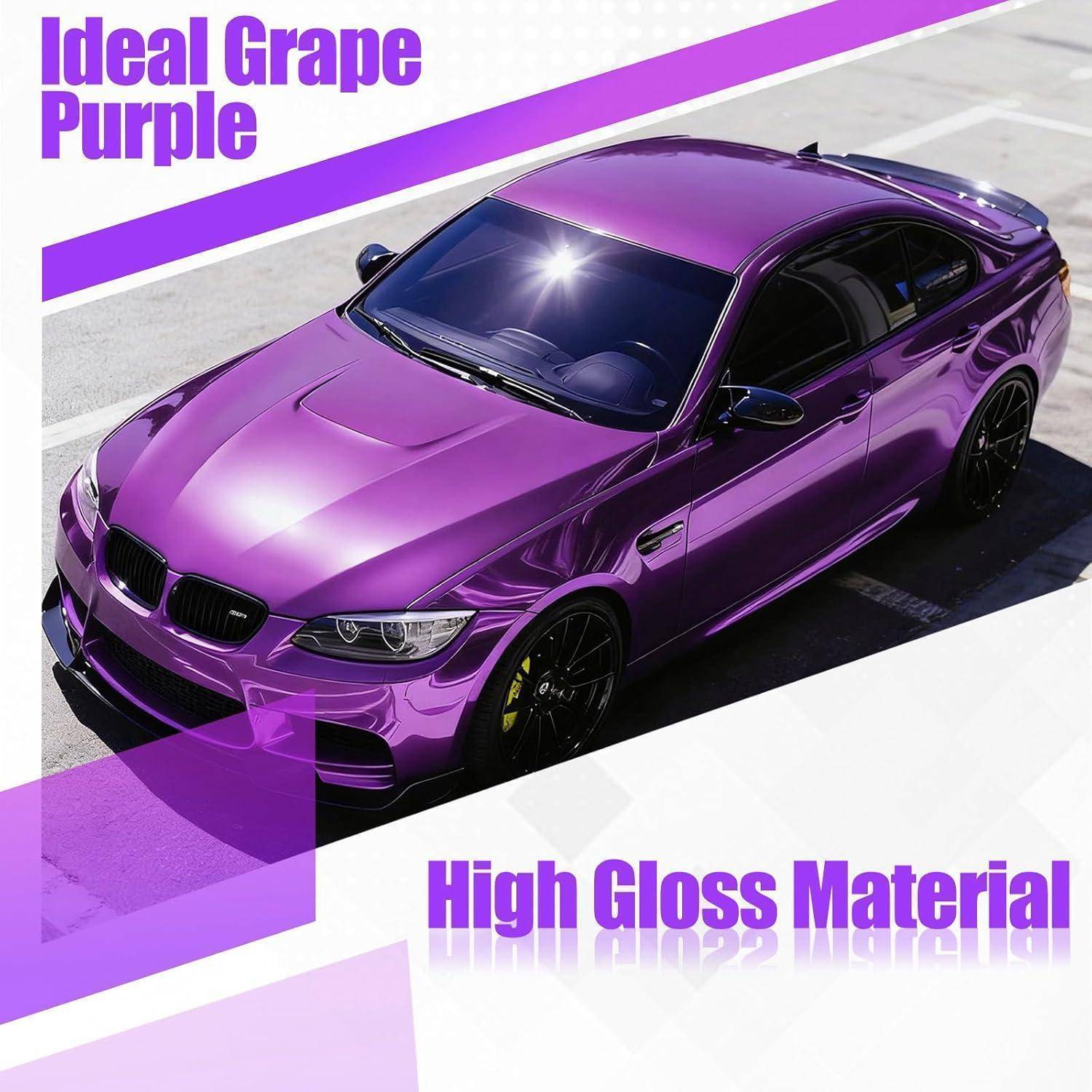 Violetter glänzender Sportwagen mit Text „Ideal Grape Purple