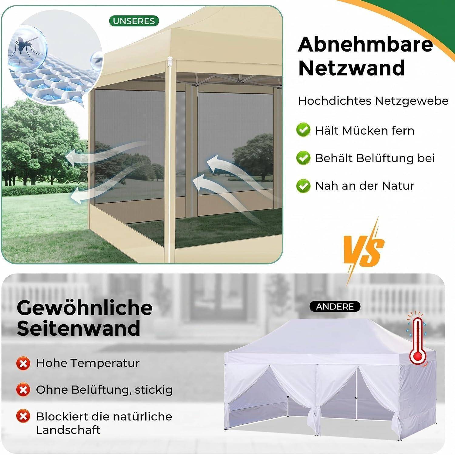 COBIZI Faltpavillon 3x4,5 Wasserdicht Stabil, Partyzelt Faltbar mit 4 Seitenwänden Moskitonetz Pop Up Gartenpavillon Anti-UV für Garten, 420D Oxford