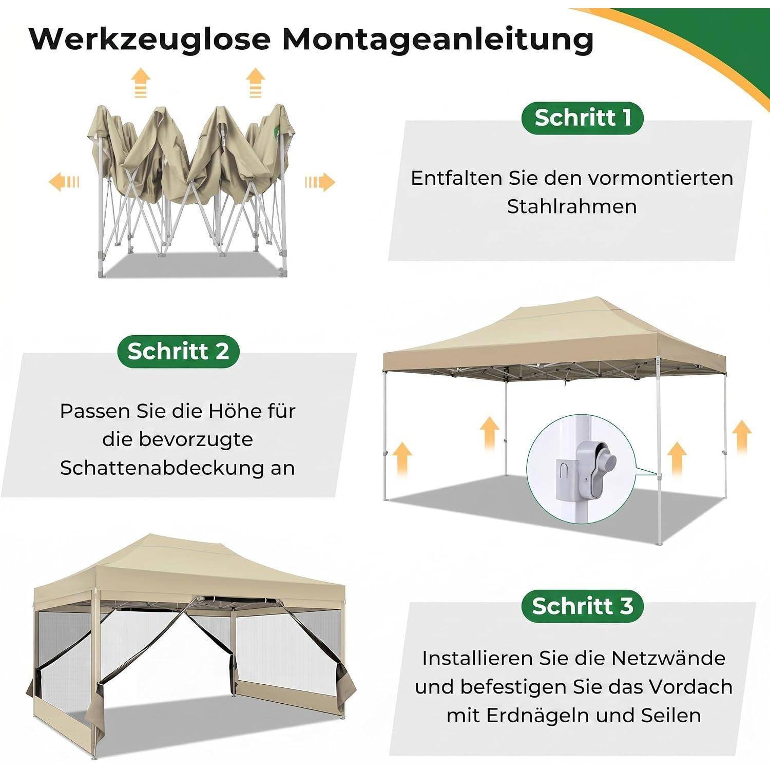 COBIZI Faltpavillon 3x4,5 Wasserdicht Stabil, Partyzelt Faltbar mit 4 Seitenwänden Moskitonetz Pop Up Gartenpavillon Anti-UV für Garten, 420D Oxford