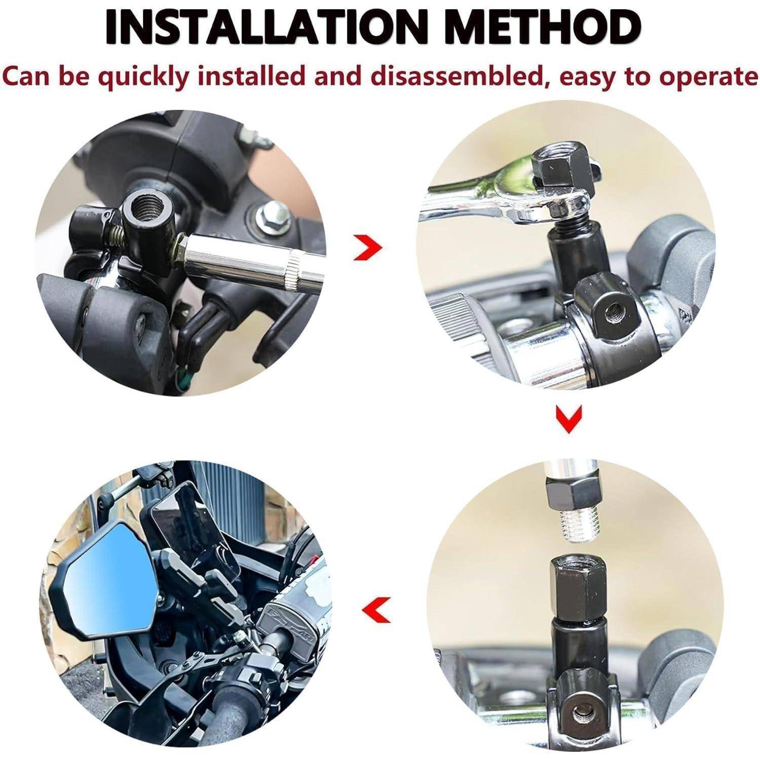 Heart Horse Motorrad Spiegel, Anti-Glare Motorrad Lenkerspiegel Drehbar Anpassen Rückspiegel mit 8mm 10mm Schrauben & Halterung, Motorradspiegel für