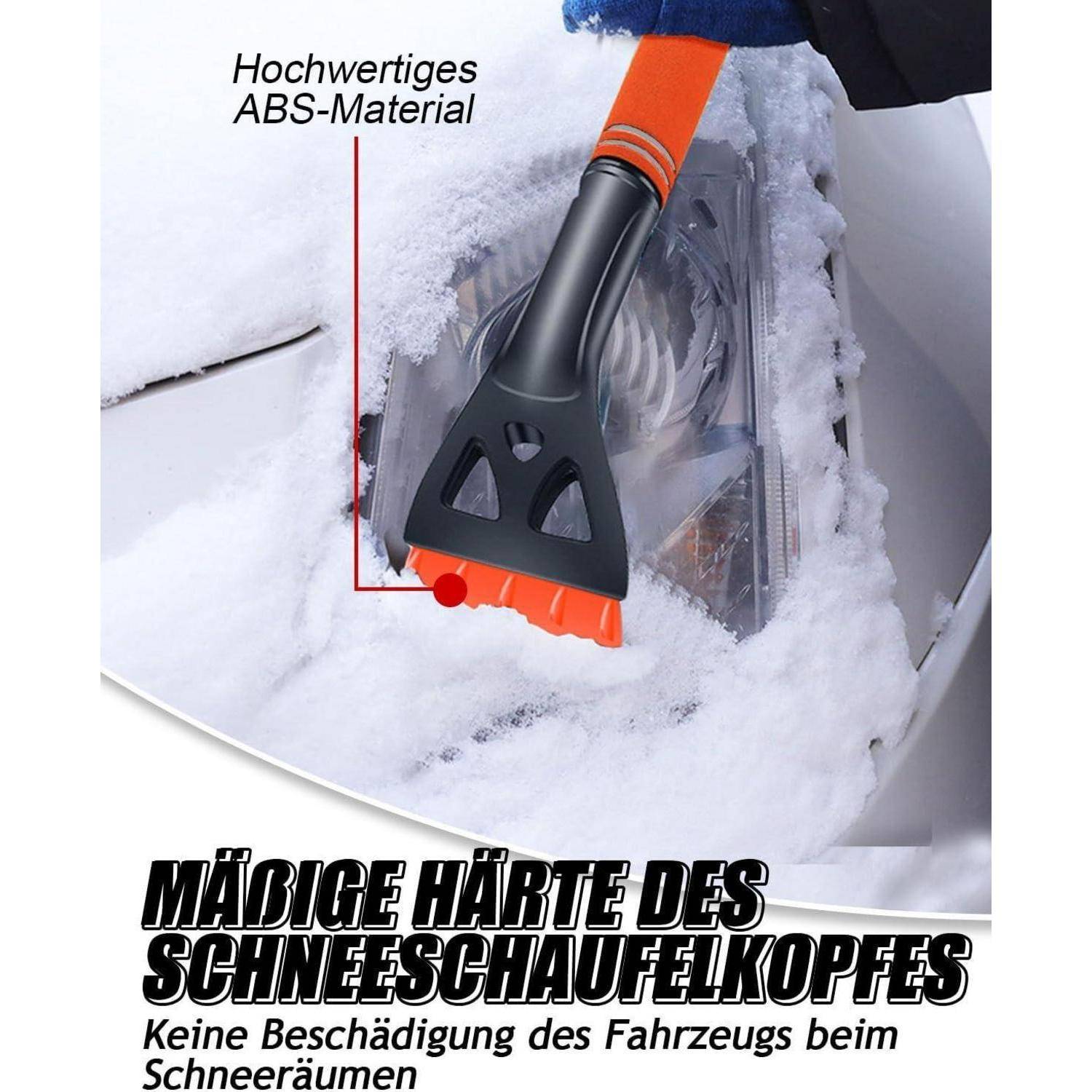 Schneebürste mit Schaber zum Schneeräumen der Autoscheibe; Deutscher Text sagt „Hochwertige ABS-Material