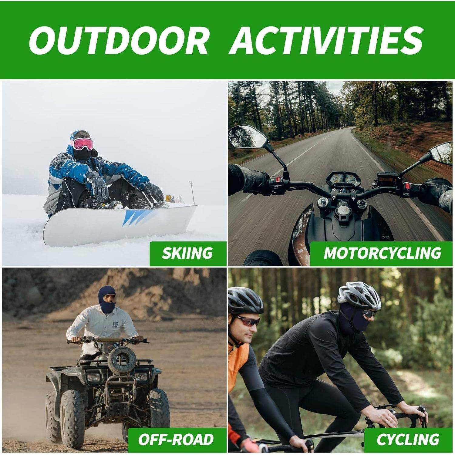 Infografik mit dem Titel "OUTDOOR-AKTIVITÄTEN"" zeigt vier Sportarten: Skifahren, Motorradfahren, Geländefahrten mit Quads und Radfahren.