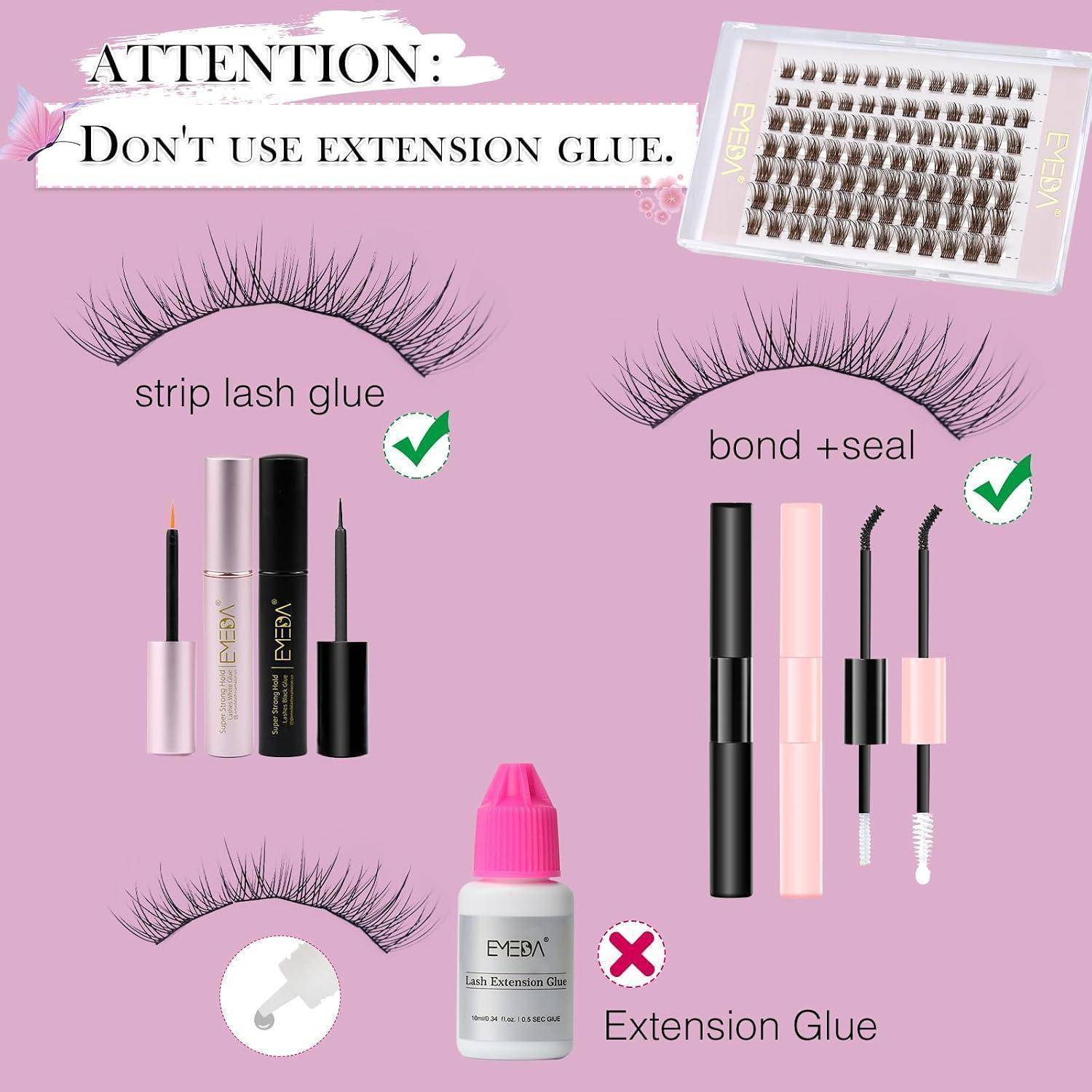 EMEDA Dunkelbraune einzelne Clusterwimpern D curl Mix 8mm 10mm 12mm DIY Wimpern extension Klares Band Natürlich brauner Wimpernkranz Farbige Cluster