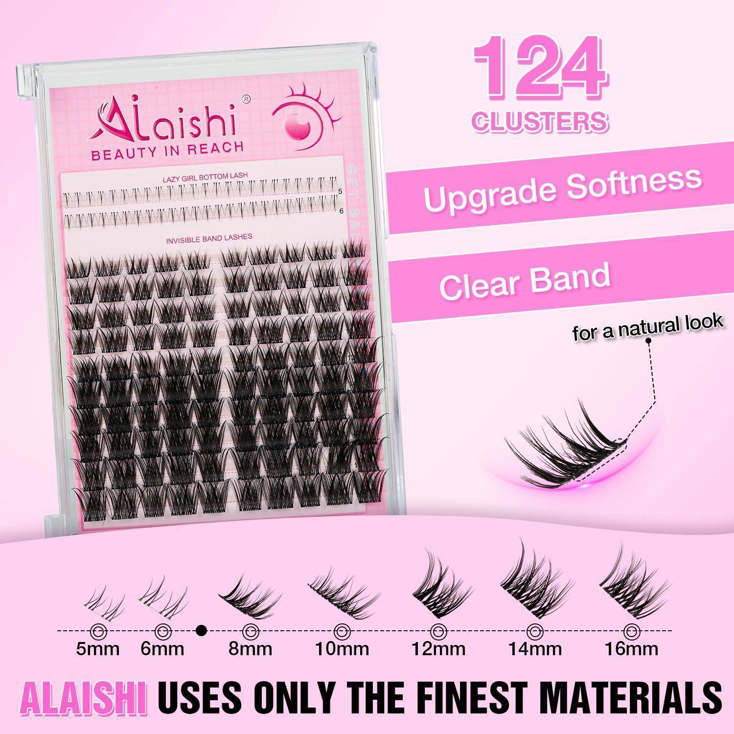 Pink AlaiShi Kunstwimpern-Tablett mit 124 Clustern, gekennzeichnet mit 