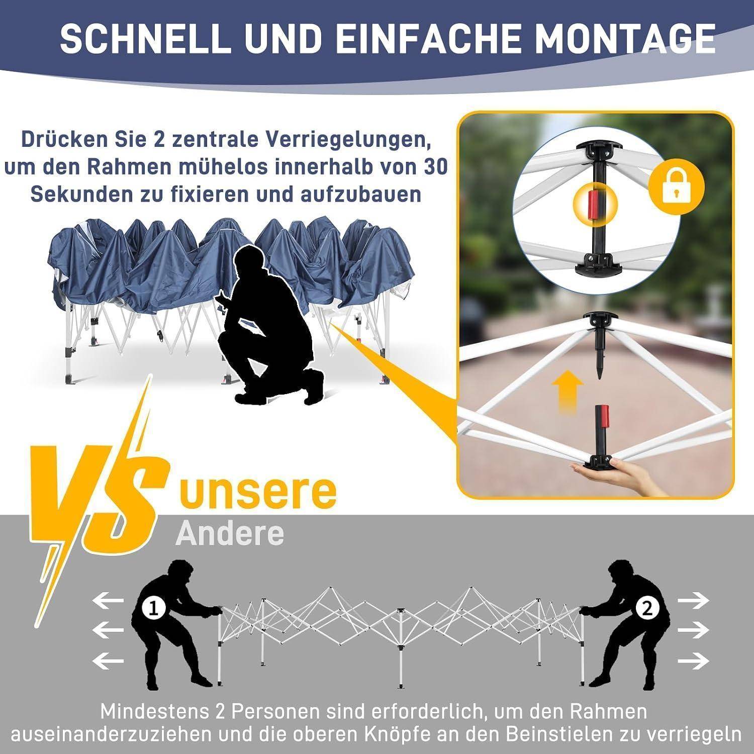 LEADZM Pavillon, Faltpavillon One-Touch, Metallrahmen,Wasserdicht UV-Schutz 50+ Stabil, Höhenverstellbar,Gartenzelt Partyzelt für Camping,Party (Bla
