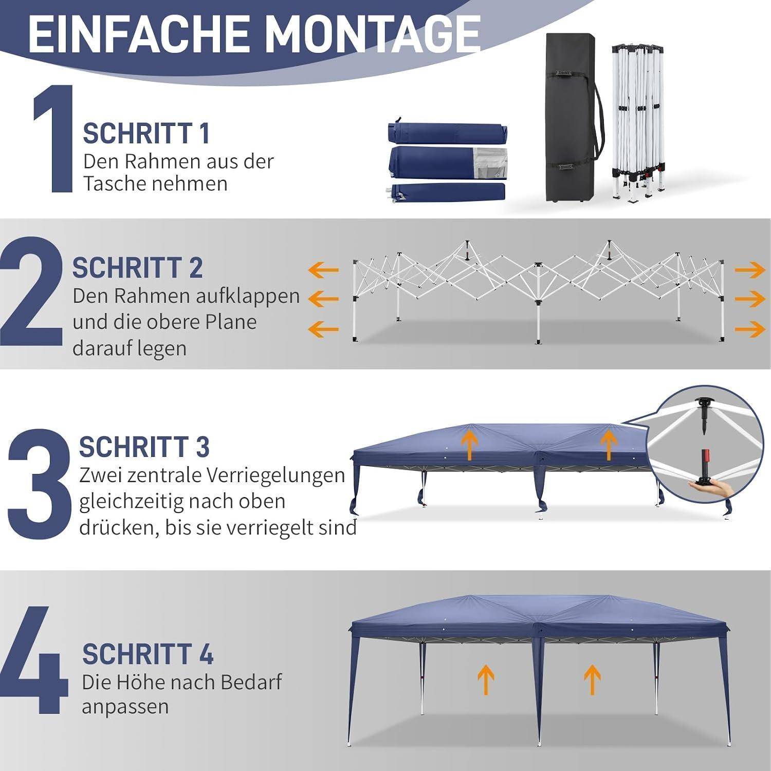 LEADZM Pavillon, Faltpavillon One-Touch, Metallrahmen,Wasserdicht UV-Schutz 50+ Stabil, Höhenverstellbar,Gartenzelt Partyzelt für Camping,Party (Bla