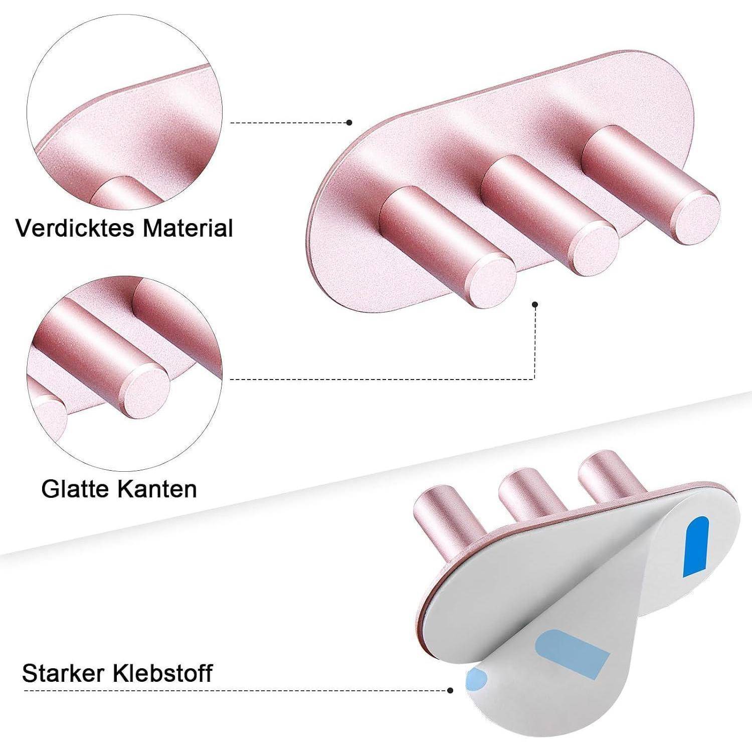 Diagramm eines Wandhakens mit verstärktem Material, glatten Kanten und starkem Klebstoff auf der Rückseite für sichere Befestigung.