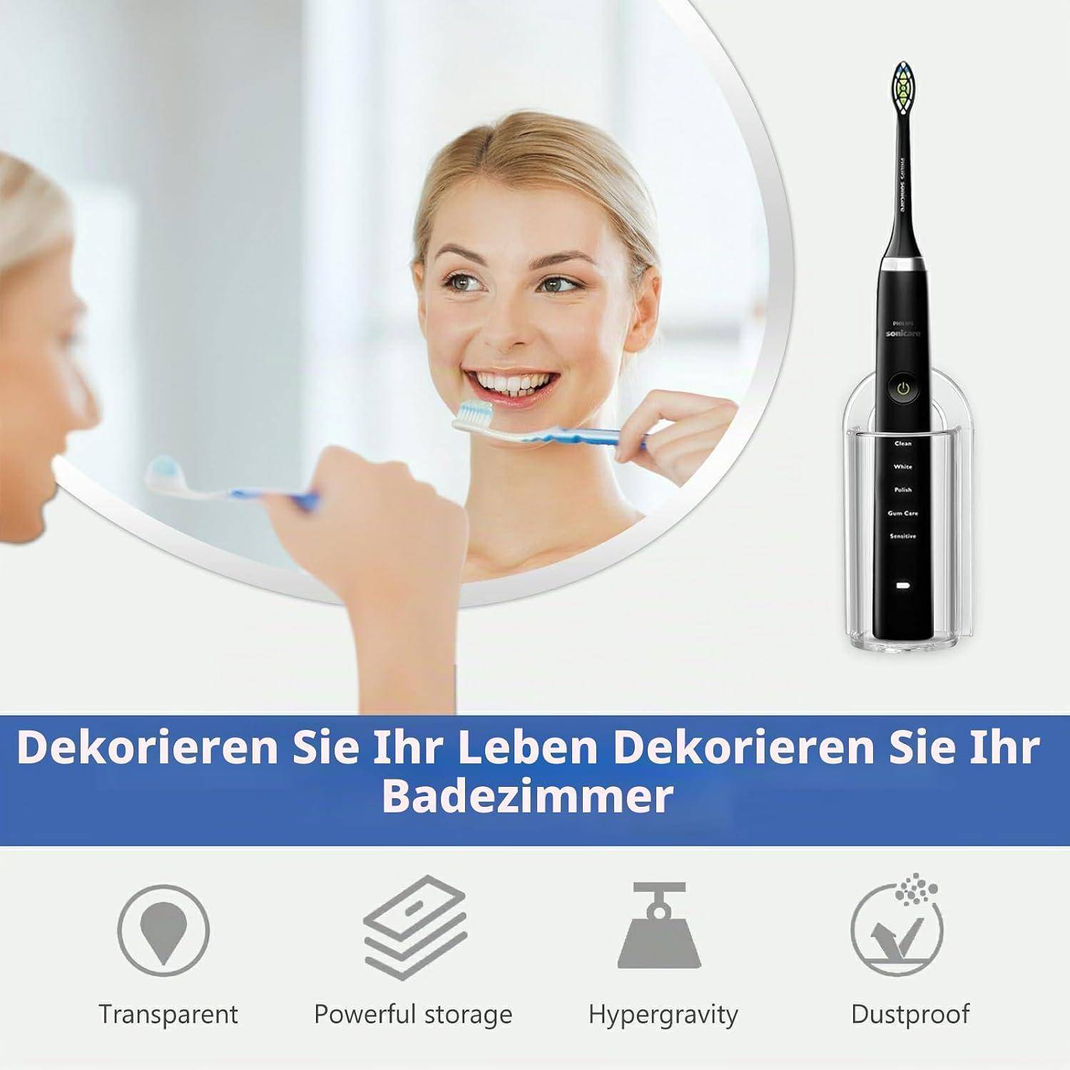 2 STK Zahnbürstenhalter Elektrische Zahnbürste Halterung Zahnbürstenhalter Wand ohne Bohren, Selbstklebend Wandhalterung Aufbewahrung Halter für