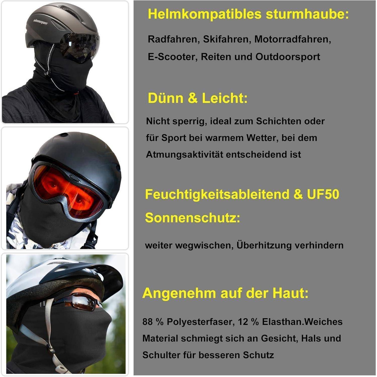 Sturmhaube,Weich Atmungsaktiv Leicht Geflockte Innenfläche Warm und UF50 Sun Protection Unter Helm Design 4 Jahreszeiten für Fahrrad Motorrad,Skimas