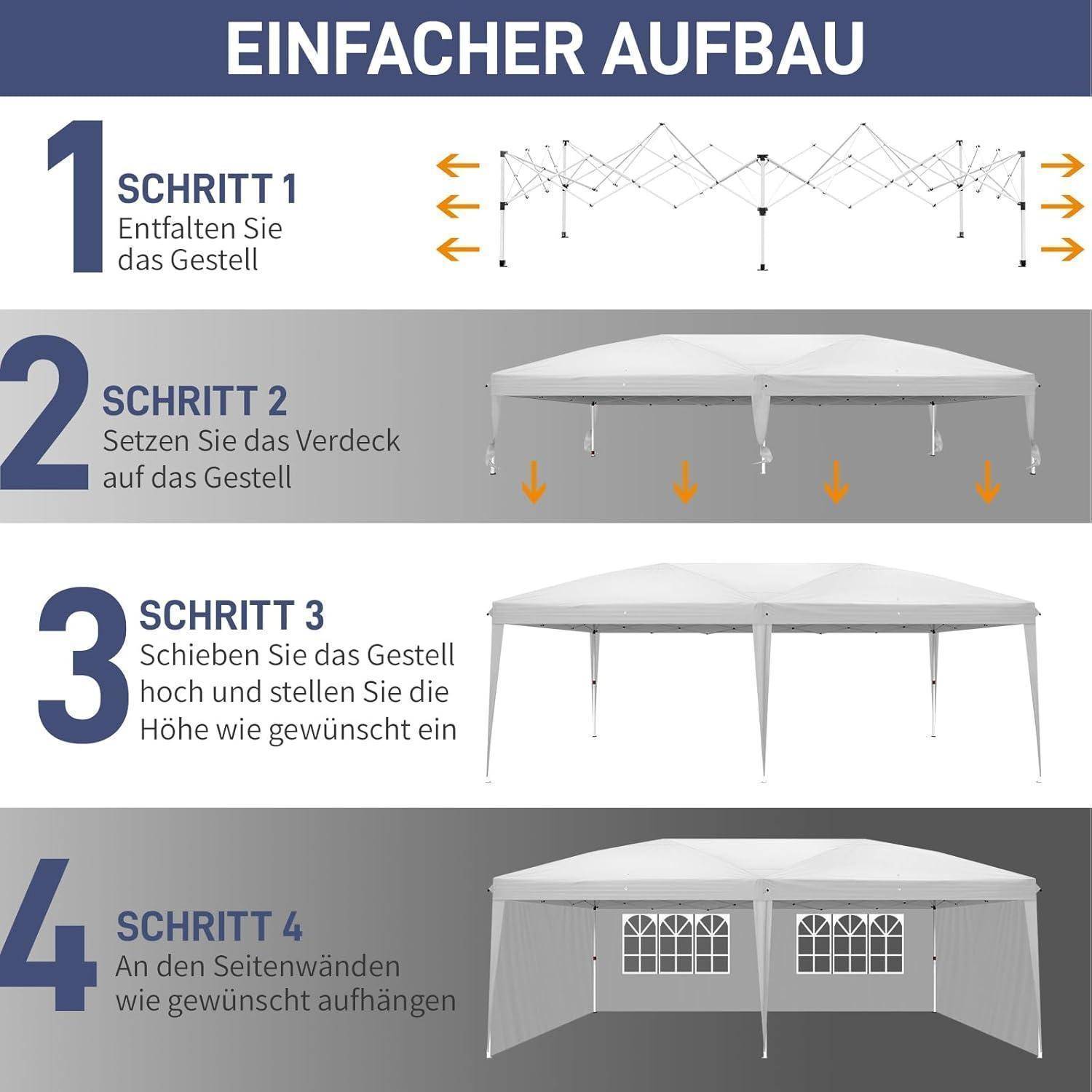 LEADZM Pavillon,Faltpavillon 3x6m,Pop-up,Wasserdicht,Winterfest,Höhenverstellbar,UV Schutz 50+,Gartenzelt,Partyzelt,Stahlrahmen,mit 6 Seitenteilen,f