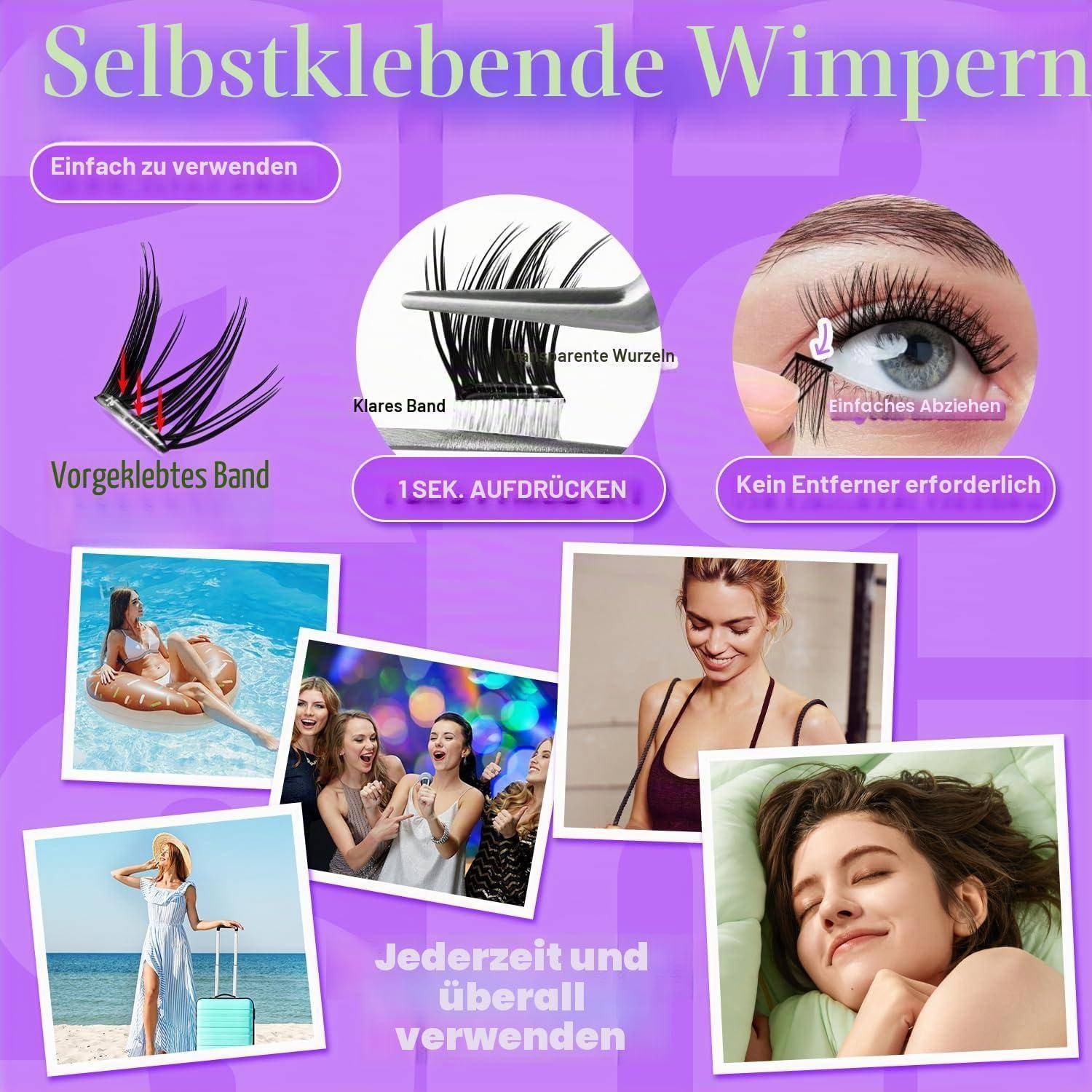 No Glue Needed Wimpern, Selbstklebende Eyelashes, 100 Stück DIY Lash Cluster Kit 10-14mm, Fluffy D Curl mit Pinzette – Für subtile Verstärkung Gl