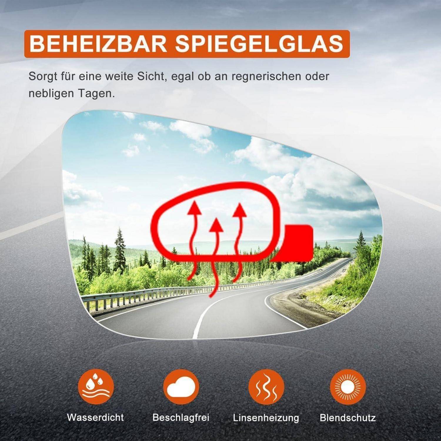 Anzeige für beheizbares Spiegelglas mit dem Text 