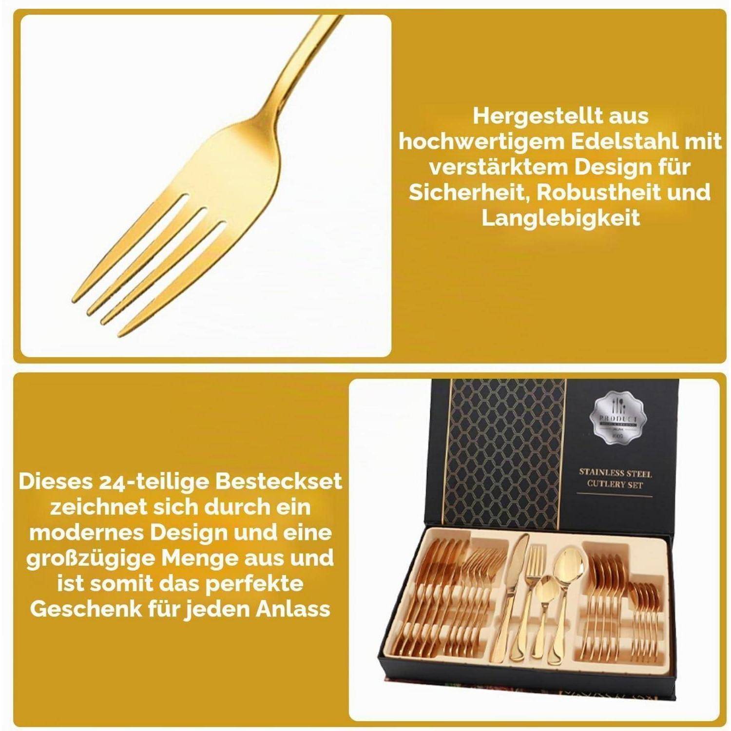 24 Teiliges Besteck Set, 38.9×25.8×5.2cm Besteck Geschenkset aus Edelstahl, Steakmesser Gabel Löffel Set mit Geschenkbox für Zuhause, Küche, Rest