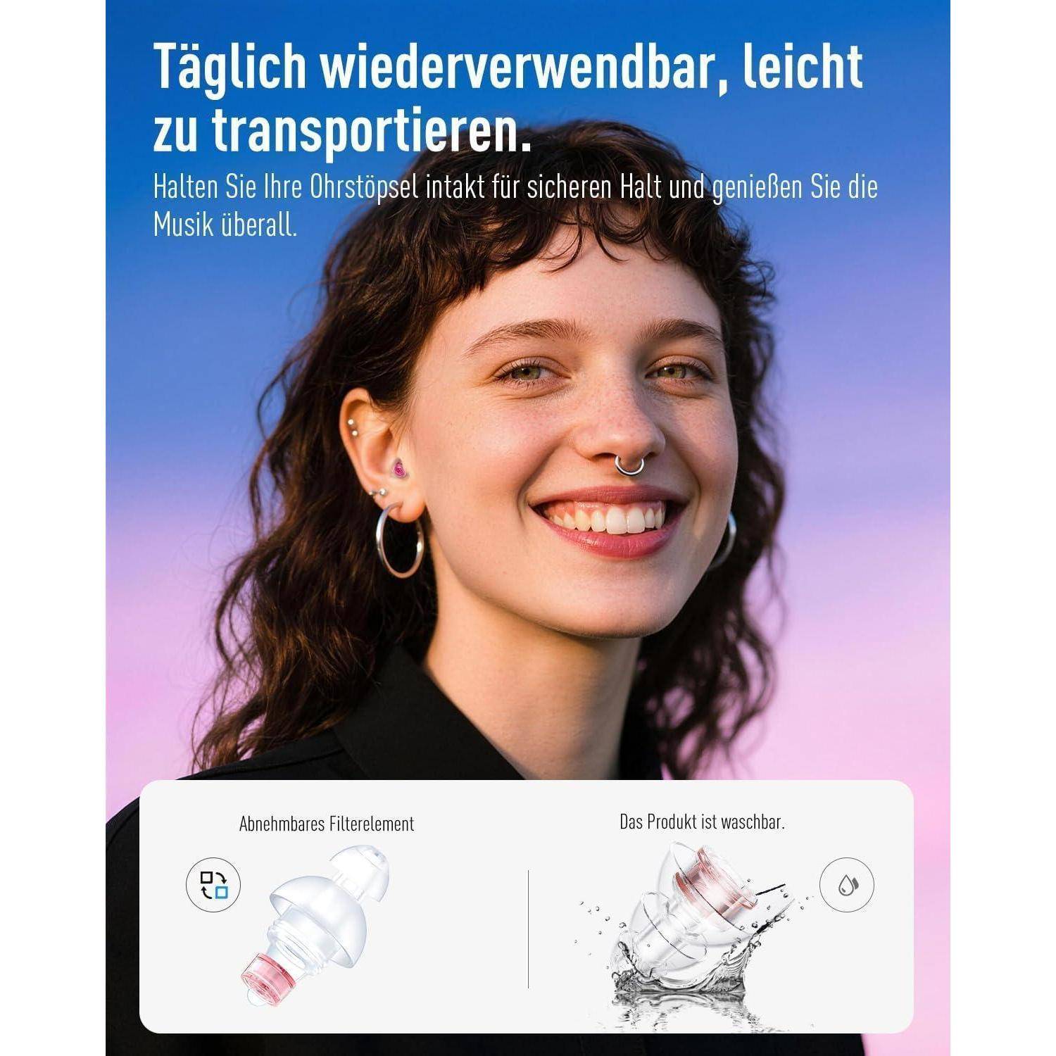 Hearprotek Konzert Ohrstöpsel mit 20dB Geräuschreduzierung – High Fidelity Musik Gehörschutz, Ohrstöpsel für Konzerte, Festivals, DJs, Club & L