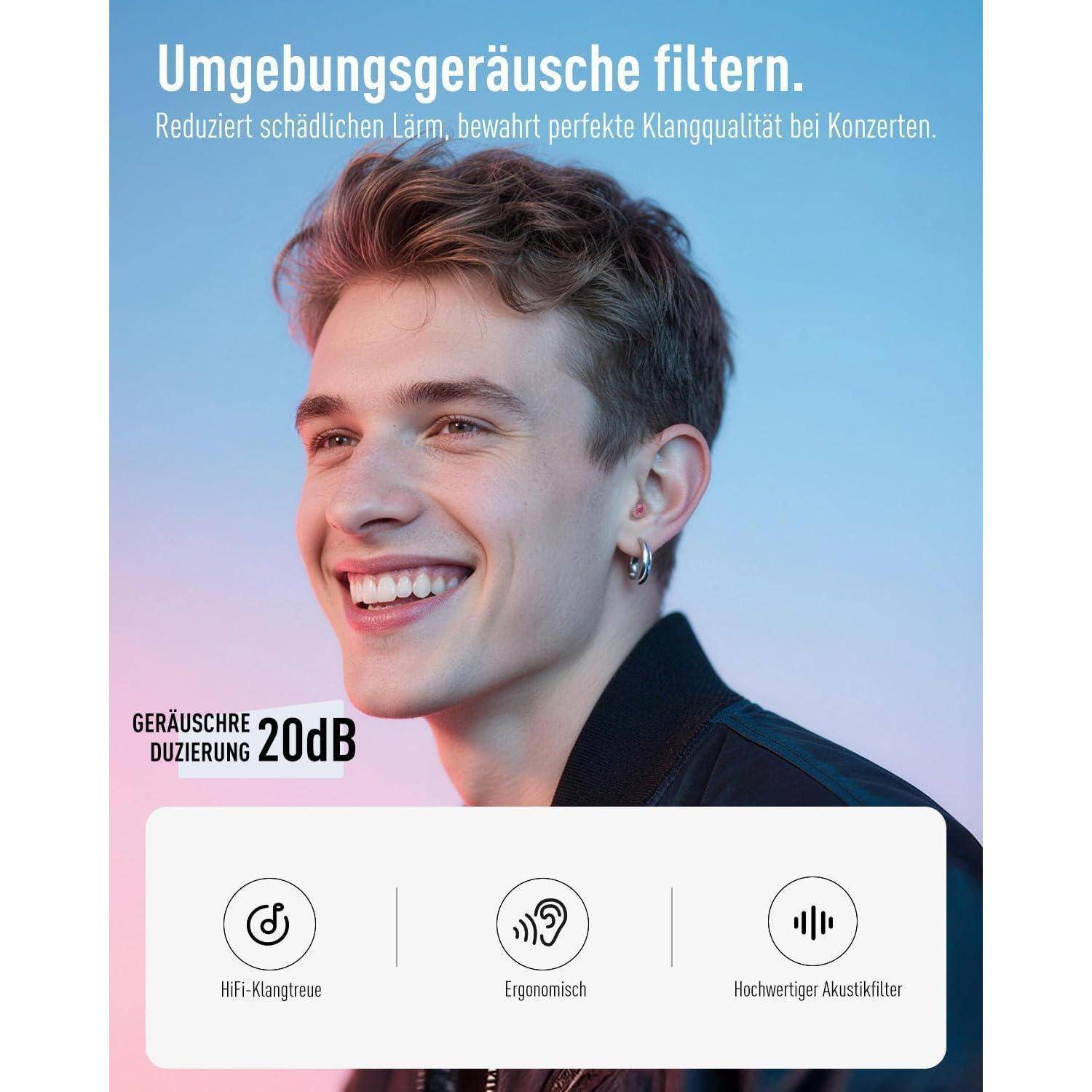 Hearprotek Konzert Ohrstöpsel mit 20dB Geräuschreduzierung – High Fidelity Musik Gehörschutz, Ohrstöpsel für Konzerte, Festivals, DJs, Club & L