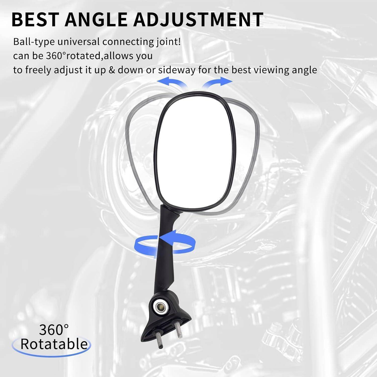 Werbegrafik eines um 360° drehbaren Autospiegels mit der Aufschrift „Best Angle Adjustment