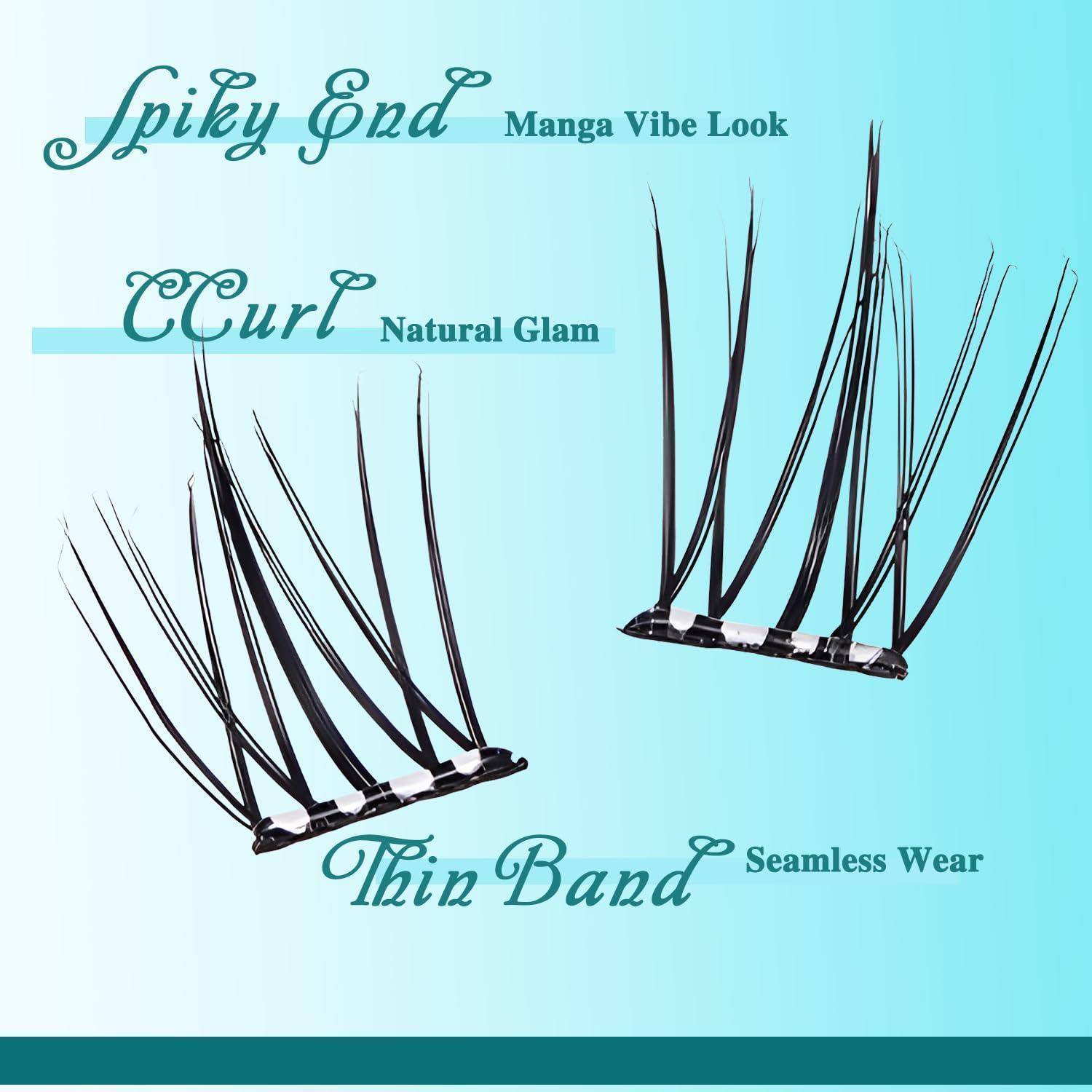 Werbe-Grafik mit drei falschen Wimpernstilen: „Spiky End