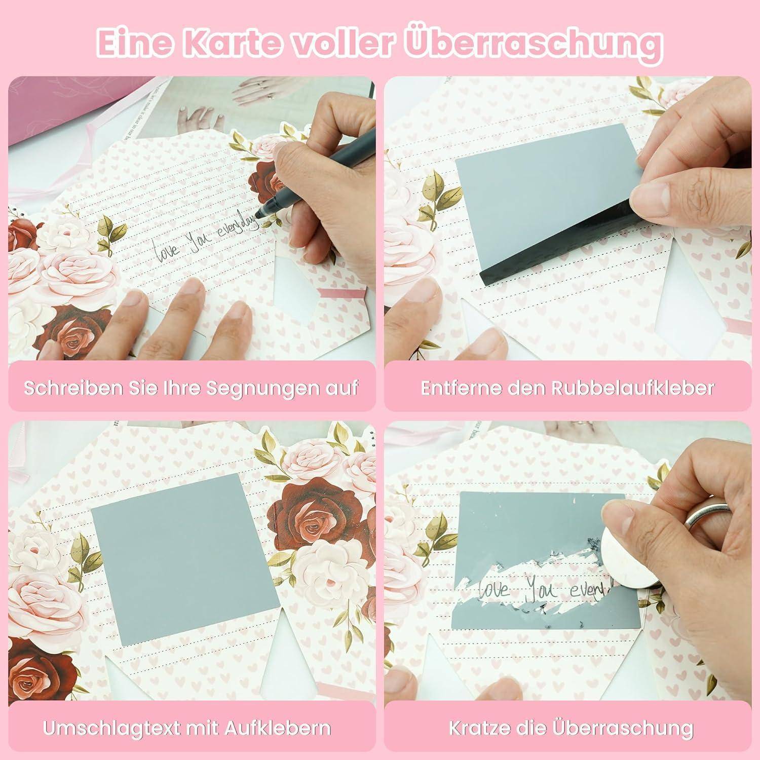 Spa Geschenkset für Frauen – Rosenöl, Rosenkerze & Rosen-Badebomben (8tlg) | Inkl. Badesalz, Augenmasken & Grußkarte. Wellness-Geschenk für Frau