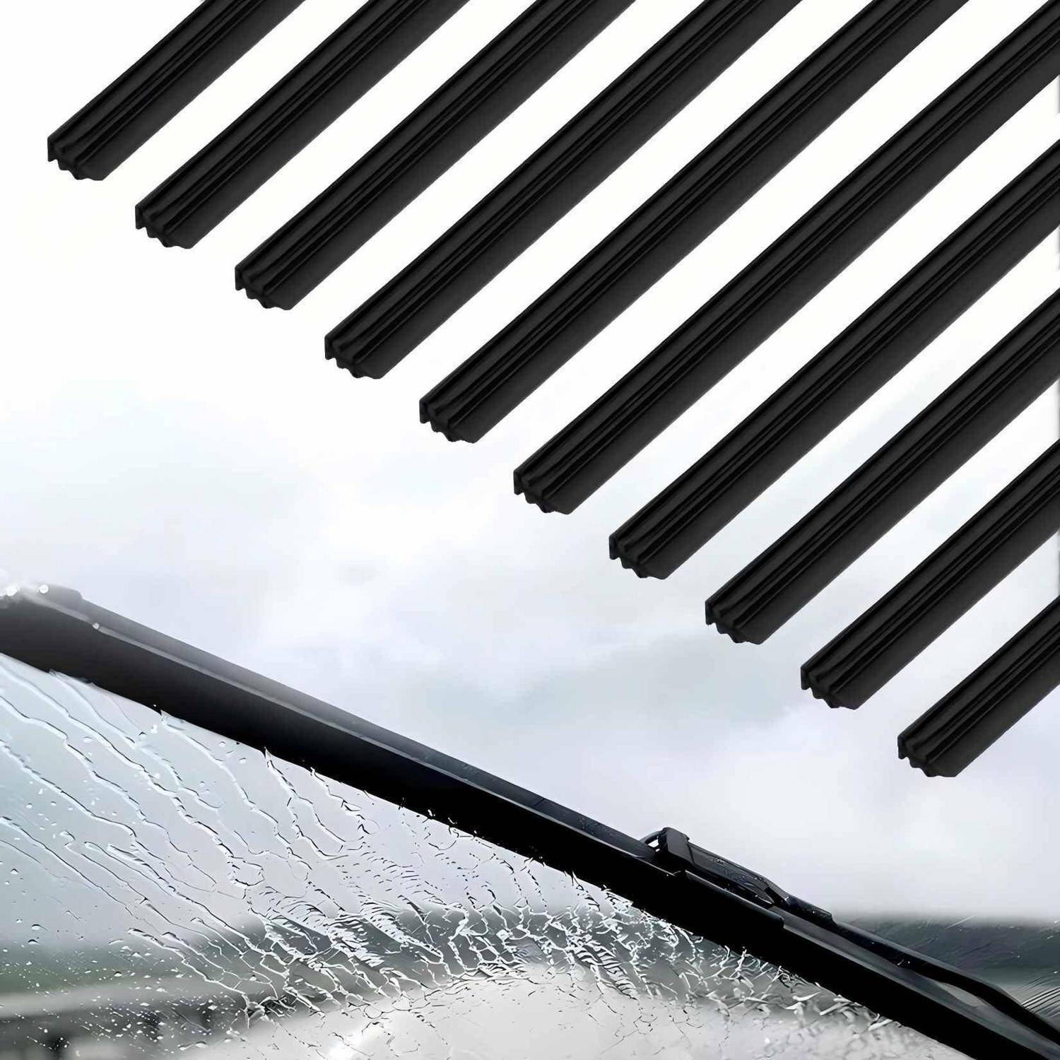 Scheibenwischer im Einsatz, der Regentropfen von einer Autoscheibe bei nassem Wetter entfernt.