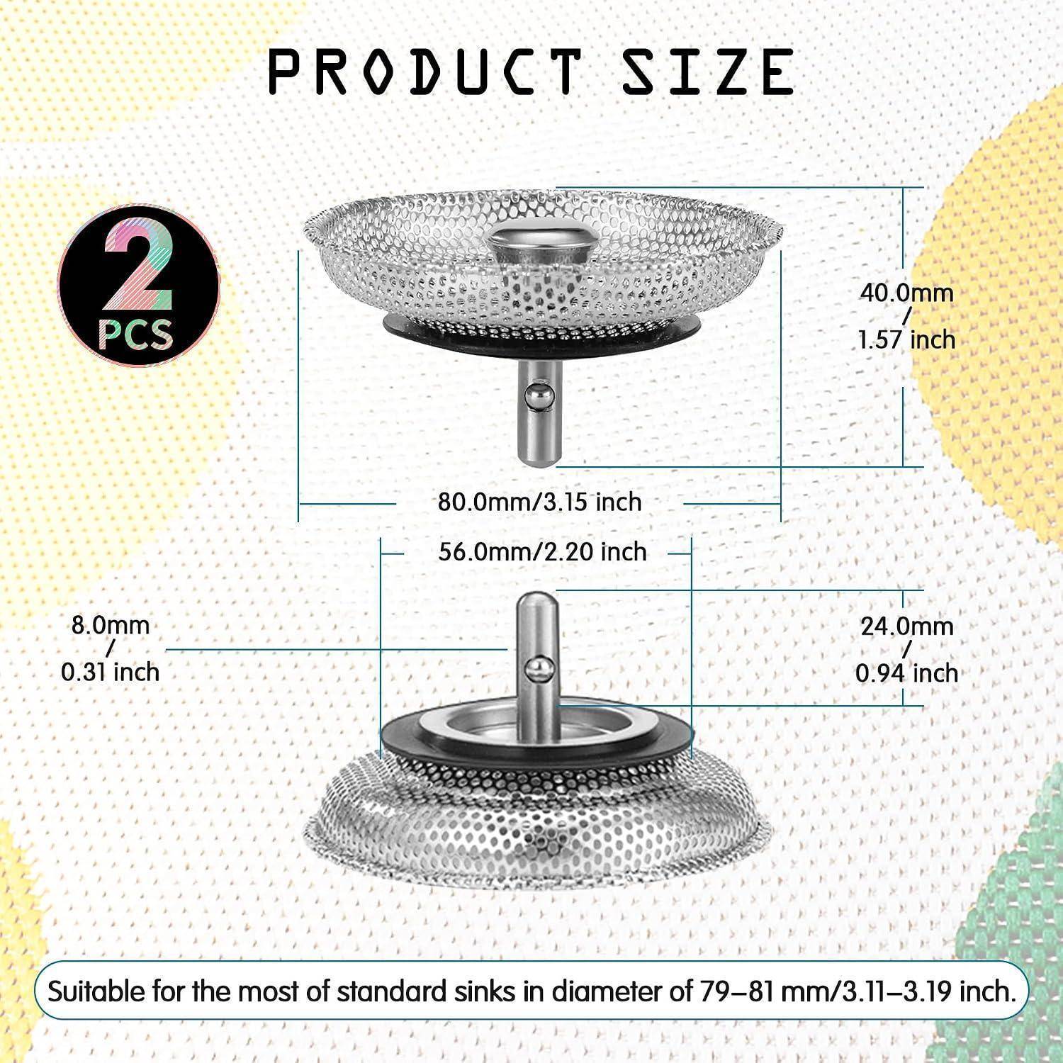 Produktgrößendiagramm mit einem zweiteiligen Spülbeckensieb mit Abmessungen: 80,0 mm Breite, 40,0 mm Höhe, 56,0 mm Mittelpfosten, 24,0 mm Tiefe und Kompatibilität mit 79–81 mm Standard-Spülbecken.