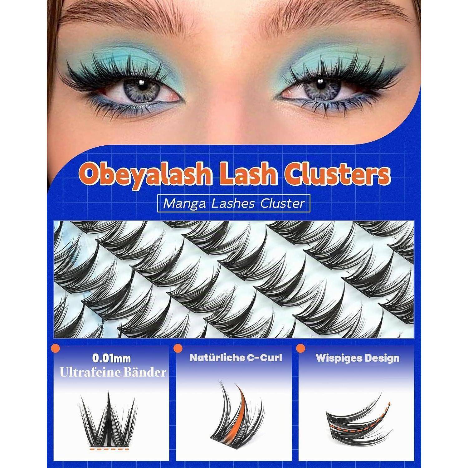 Obeyalash Manga Wimperncluster C-Curl Wimpern Cluster 120pcs mit Pinzette | Stachelige Clusterwimpern 10mm - 13mm Mixed Wimpernsträhnen Wimpernverlä