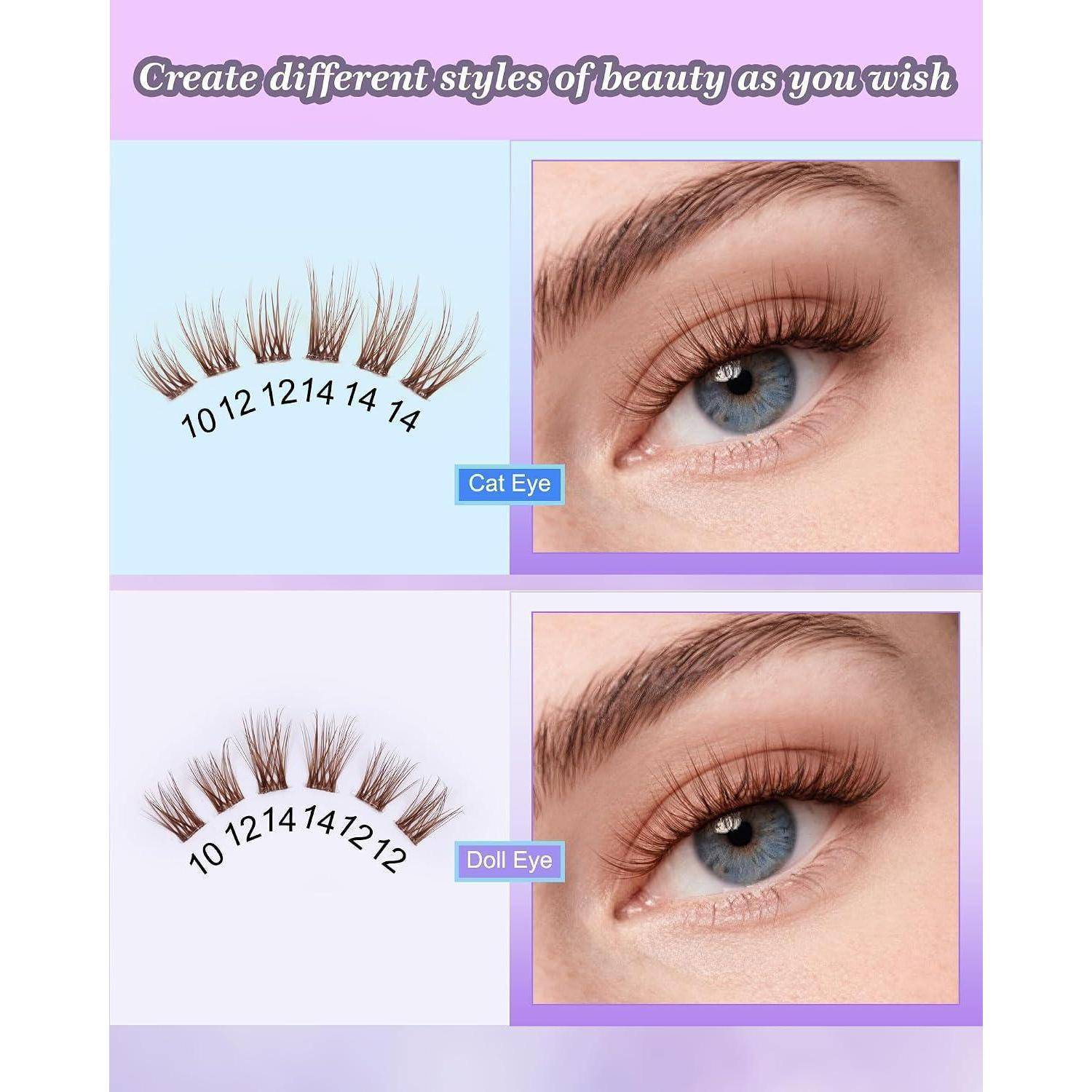 LZM Braune Selbstklebende Wimpern Einzeln Natürlich Cluster Lashes (YS-9) | C Curl 10-16mm, Einfach Und Schnell Zu Tragen Keine Belastung Einzelne