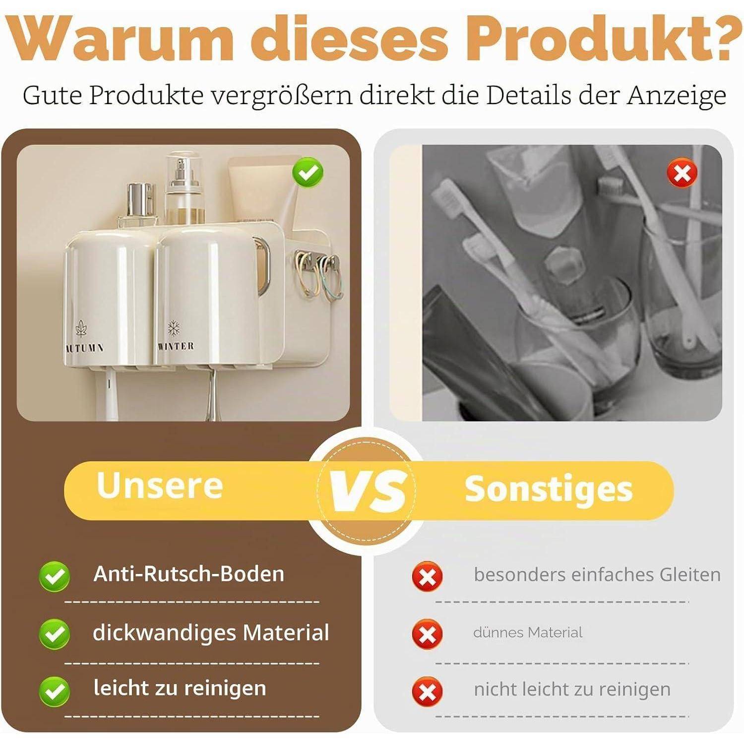 Zahnbürstenhalter, Elektrische Zahnbürste Halter, Zahnbürstenhalter Wand Selbstklebend Zahnputzbecher Set mit 2 Bechern Zahnpastaspender 4 Bürsten