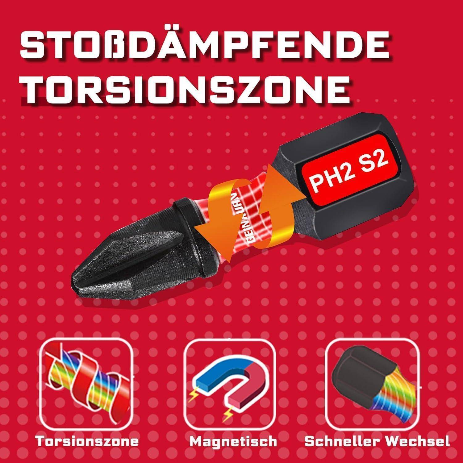 Diagramm eines stoßdämpfenden Torsionszonenschrauberdrehers mit der Bezeichnung „PH2 S2