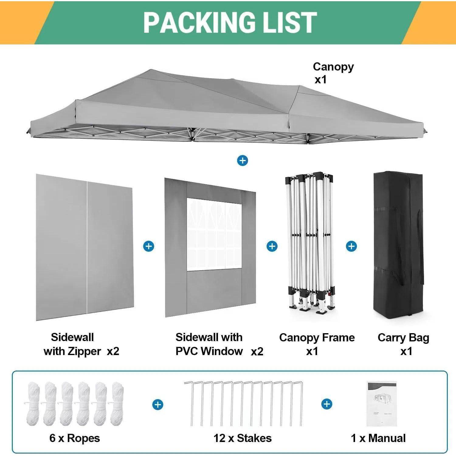 COBIZI Pavillon 3x6 m, Faltpavillon 3x6 wasserdicht stabil Faltzelt Anti-UV Faltbarer Pavillons Outdoor Faltpavillon 3x6m mit 6 Seitenwänden für Gar
