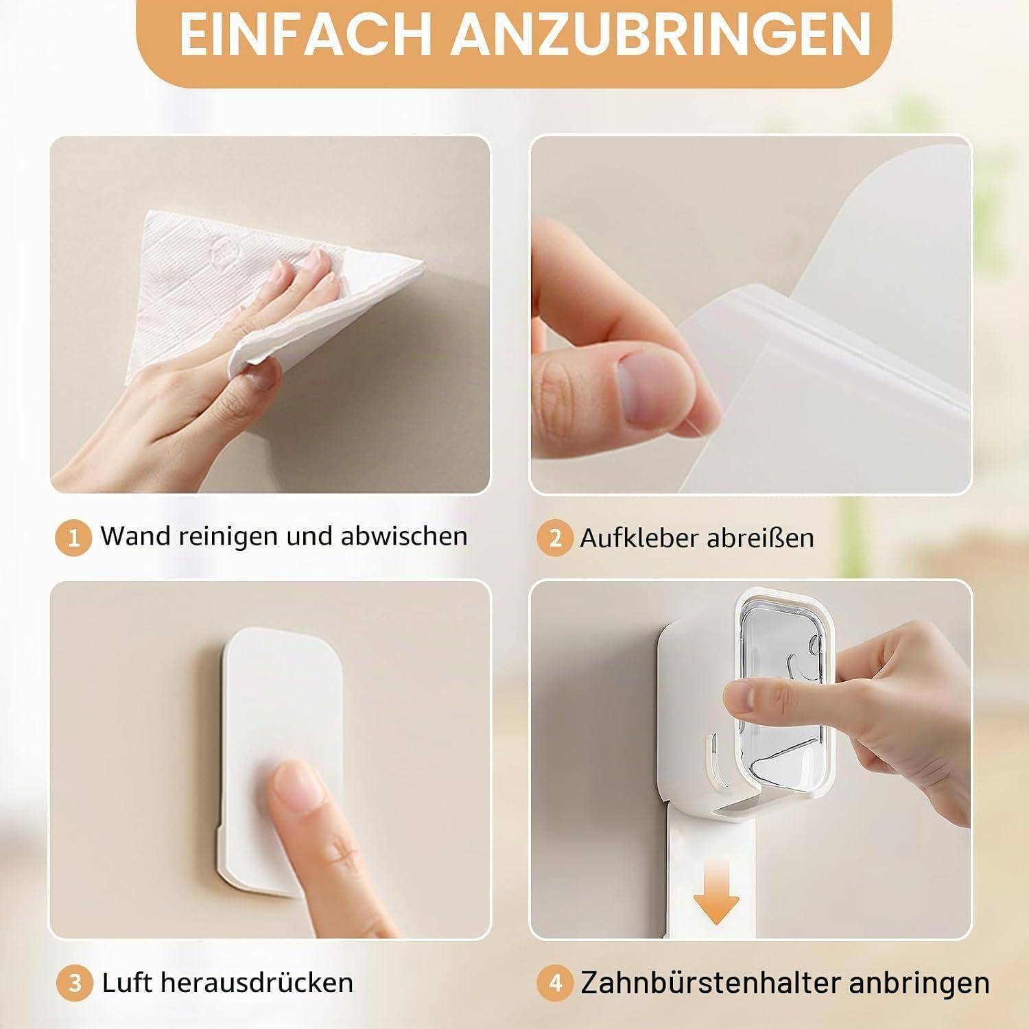 Wandmontierte Zahnbürstenhalter für das Badezimmer | Stabiler Selbstklebender Zahnbürstenhalter mit Abdeckung, Aufbewahrungshalter für Zahnbürste