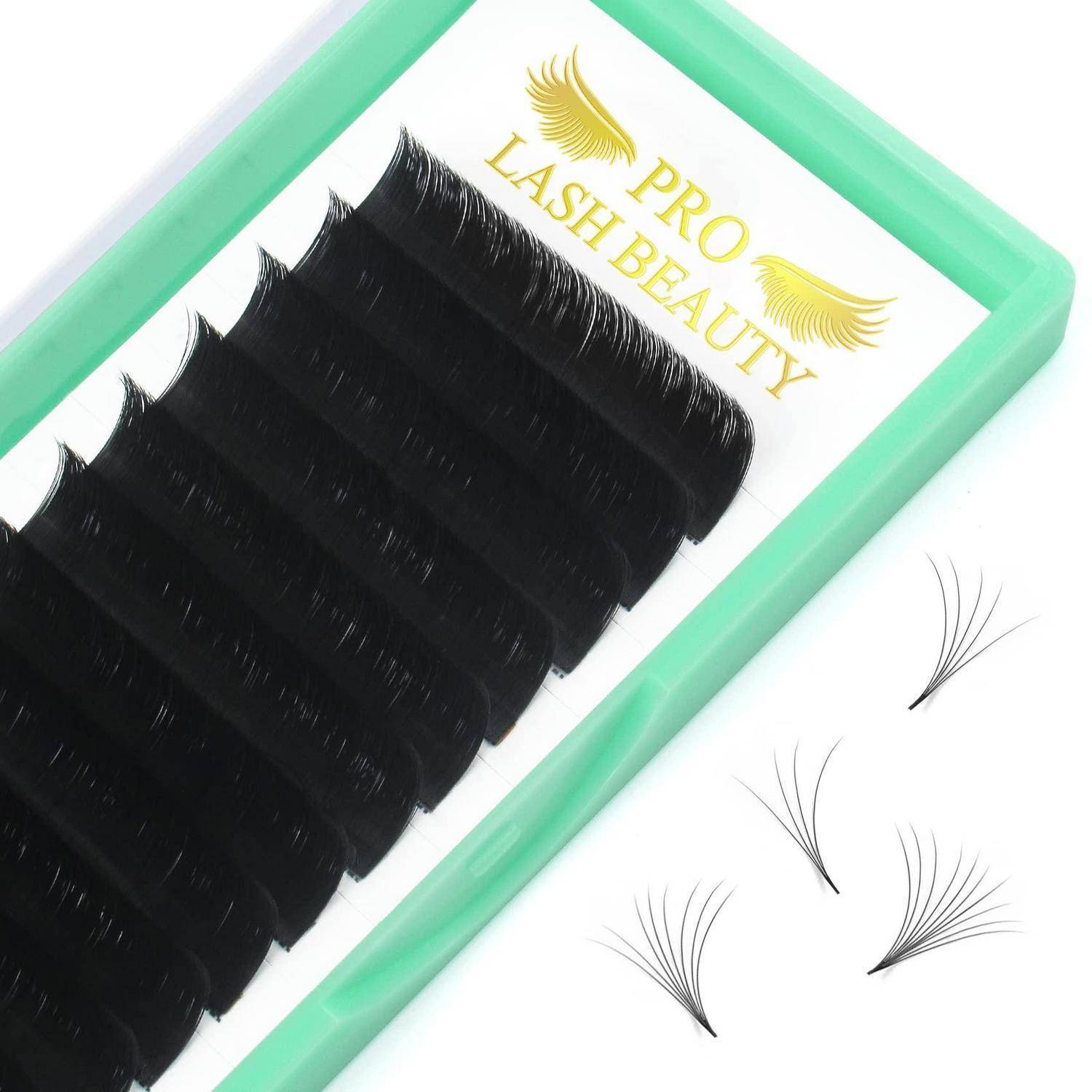 Mintgrünes Tablett, das schwarze Wimpernverlängerungsstreifen mit der Bezeichnung „PRO LASH BEAUTY