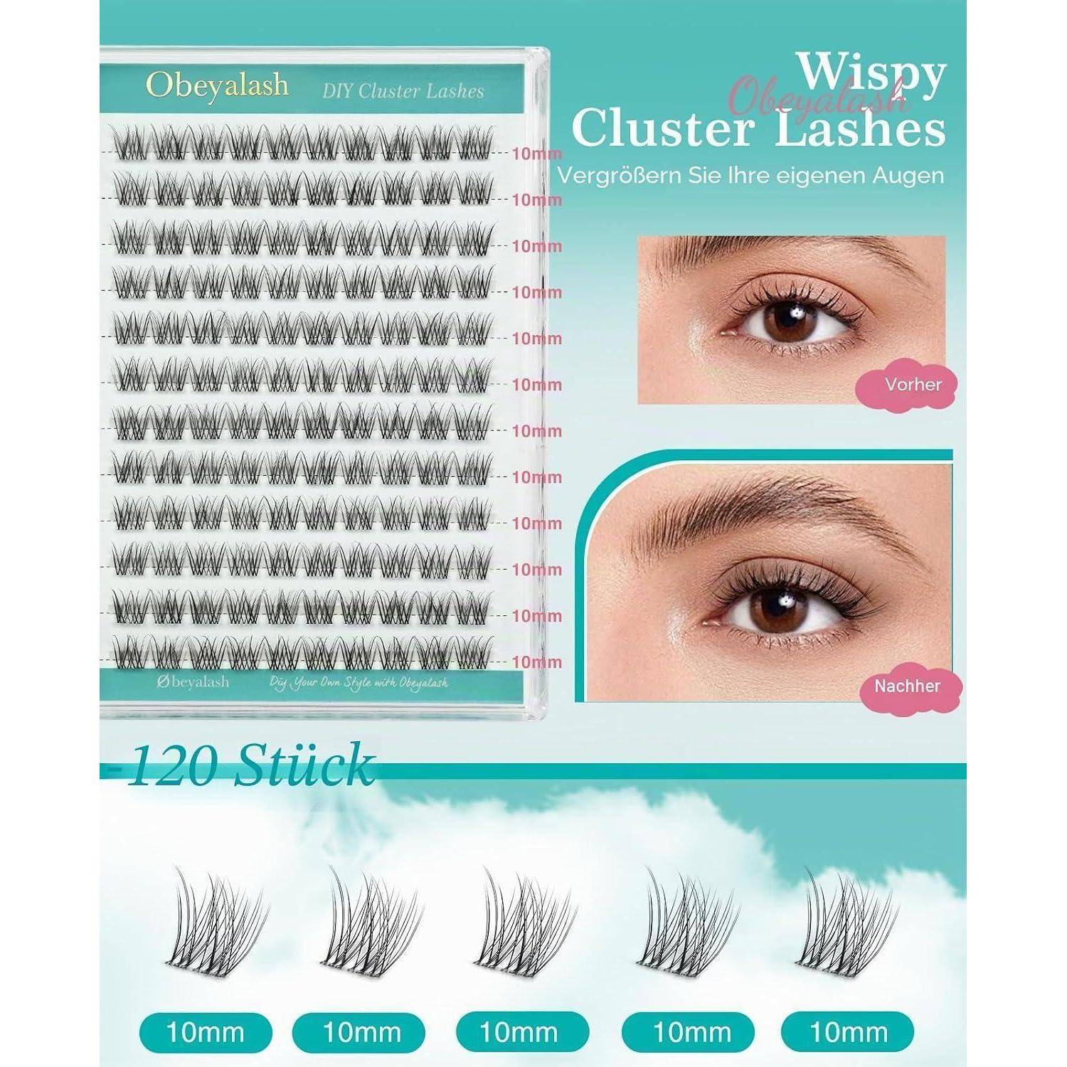 Obeyalash C Curl Cluster Lashes 10mm Wimpern Extensions NatüRlich Look Lash Clusters Cat Eye Lashes Invisible Band Diy Lash Extensions Resuable