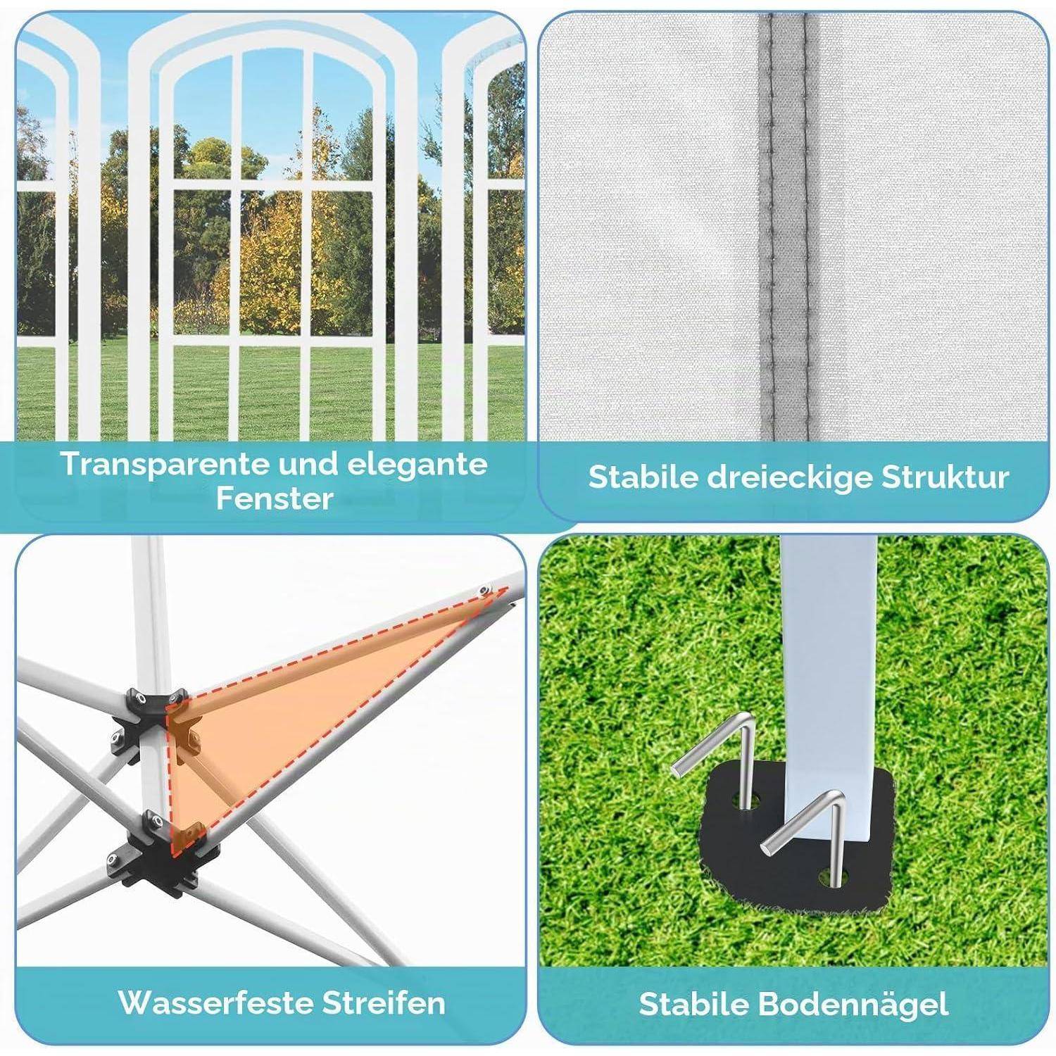 Pavillon 3x6 mit 6 Seitenwänden, Faltpavillon 3x6 Wasserdicht Stabil Winterfest, Faltbar Partyzelt 3 x 6, Anti-UV 50+ Gartenpavillon, 6 PCS Sandsack