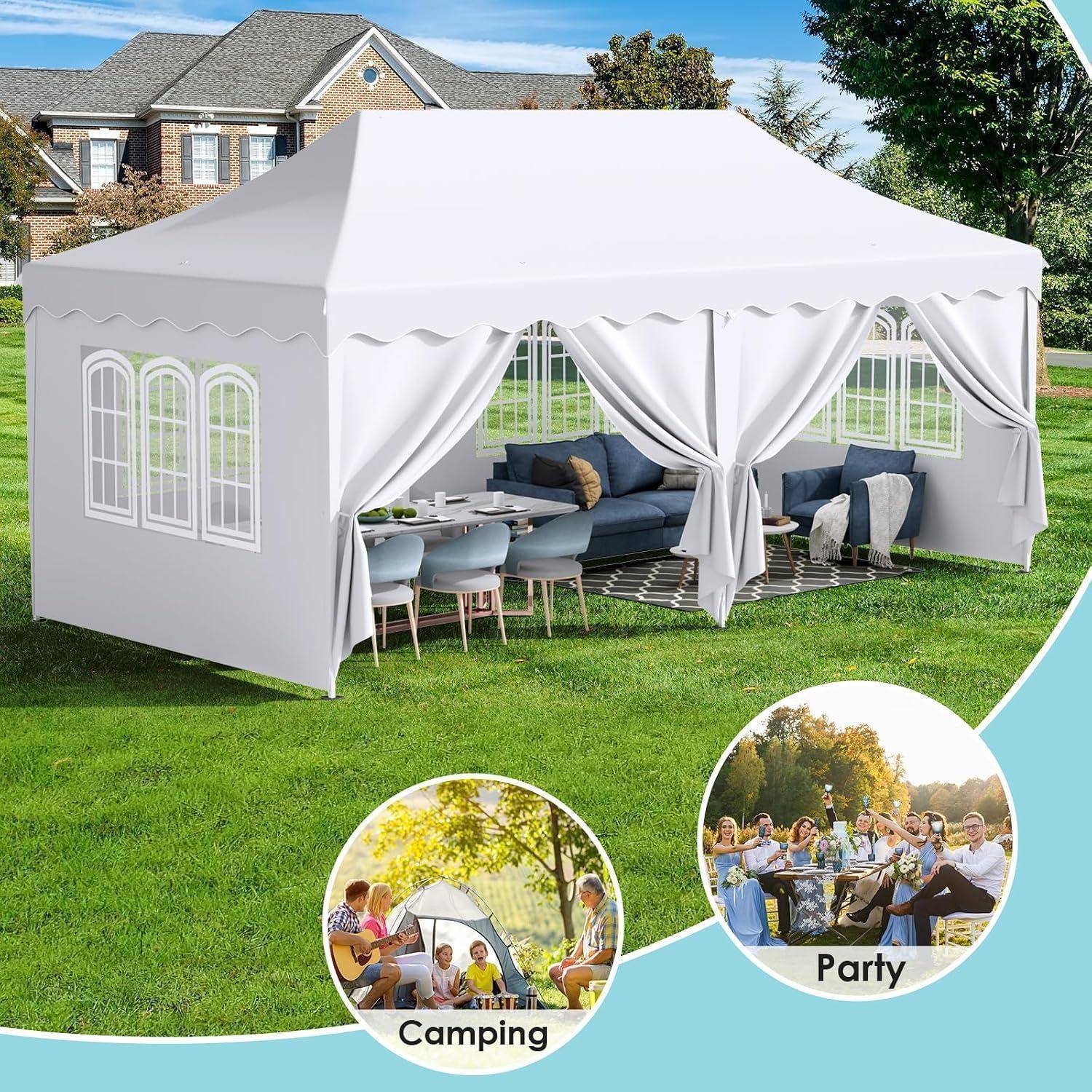Pavillon 3x6 mit 6 Seitenwänden, Faltpavillon 3x6 Wasserdicht Stabil Winterfest, Faltbar Partyzelt 3 x 6, Anti-UV 50+ Gartenpavillon, 6 PCS Sandsack