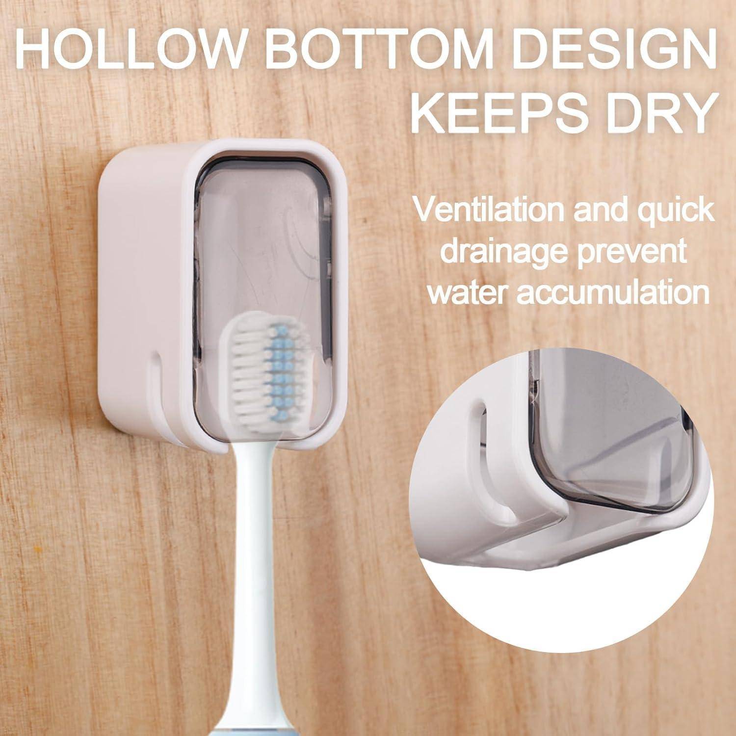 Zahnbürstenhalter mit Hohlboden-Design hält den Inhalt trocken; die Beschriftung besagt, dass Belüftung und schnelle Drainage Wasseransammlung verhindern.