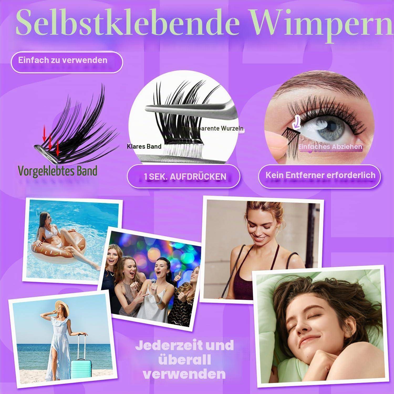 No Glue Needed Wimpern, Selbstklebende Eyelashes, 140 Stück DIY Lash Cluster Kit 10-18mm, Fluffy D Curl mit Pinzette – Großes Vorratspack Glue Fre